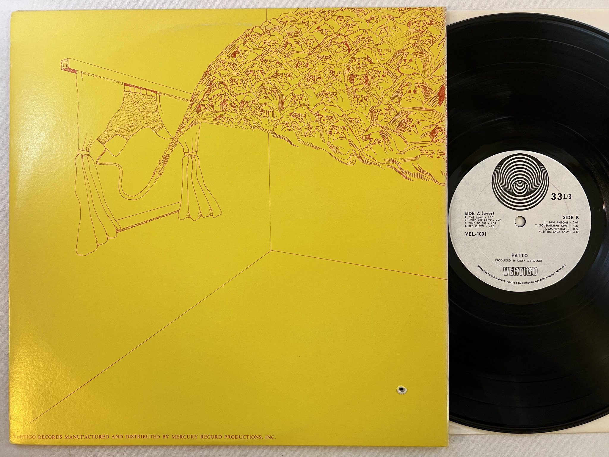 Omslagsbild för skivan PATTO s/t LP -71 US VERTIGO VEL-1001 ** prog rock **