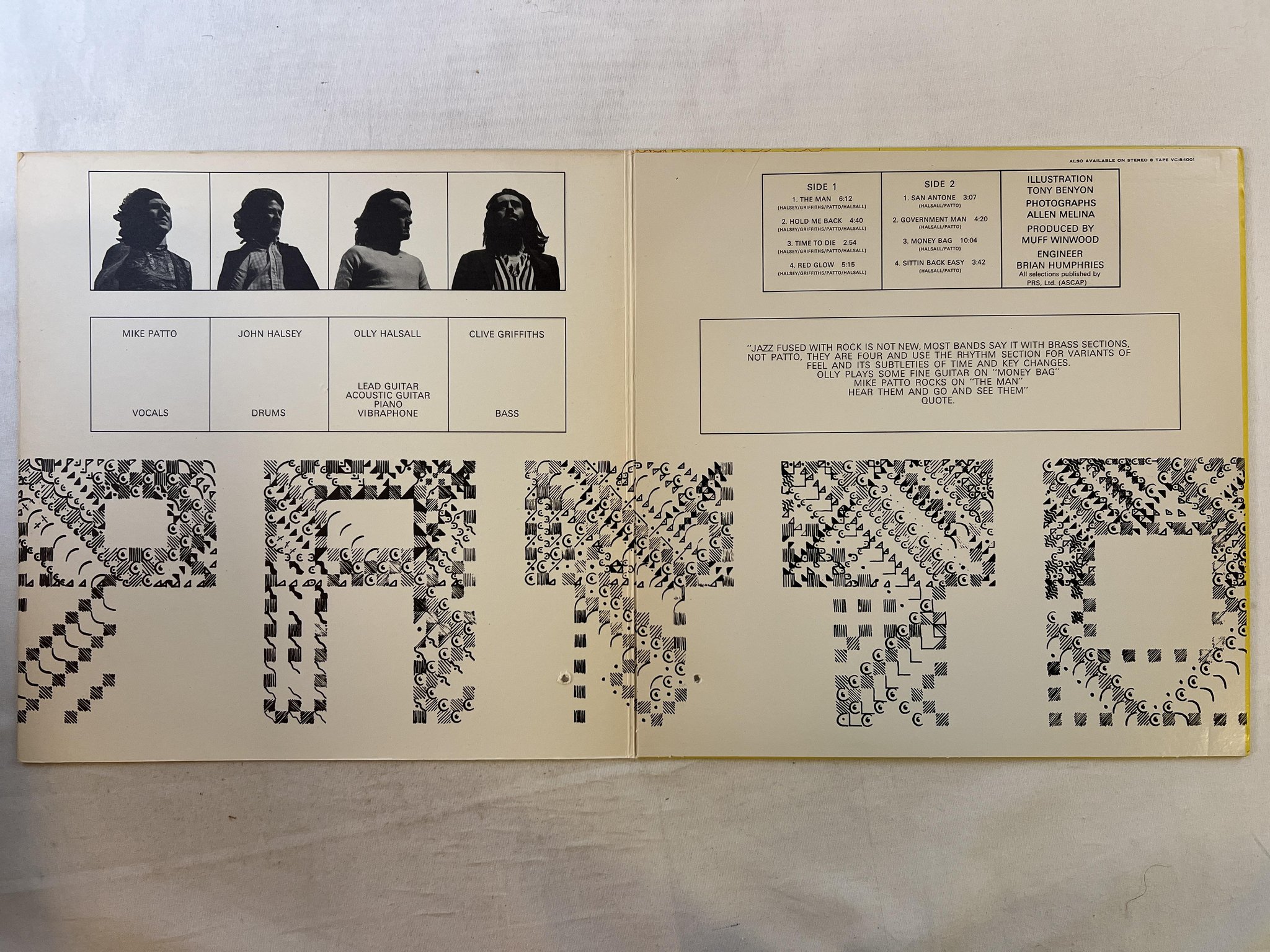 Omslagsbild för skivan PATTO s/t LP -71 US VERTIGO VEL-1001 ** prog rock **