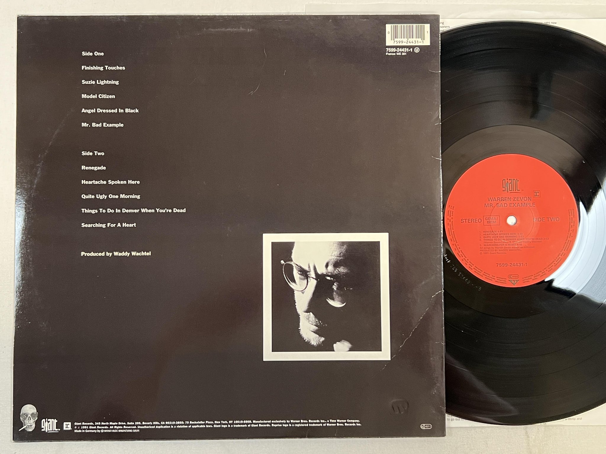 Omslagsbild för skivan WARREN ZEVON Mr. Bad Example LP -91 Ger GIANT 7599-24431-1