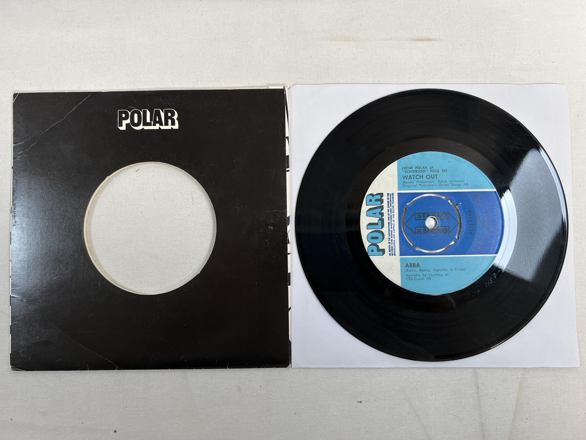 Omslagsbild för skivan ABBA waterloo 7"single -74 Swe POLAR POS 1187 *RARE FIRST VERSION **
