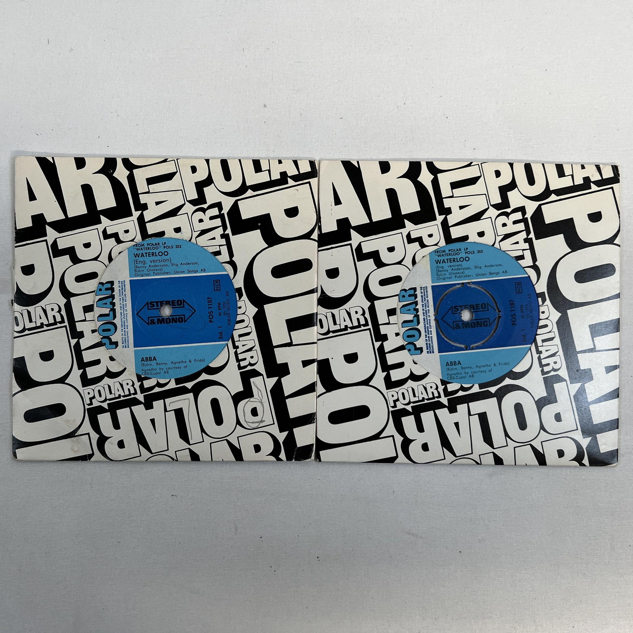 Omslagsbild för skivan ABBA waterloo 7"single -74 Swe POLAR POS 1187 *RARE FIRST VERSION **