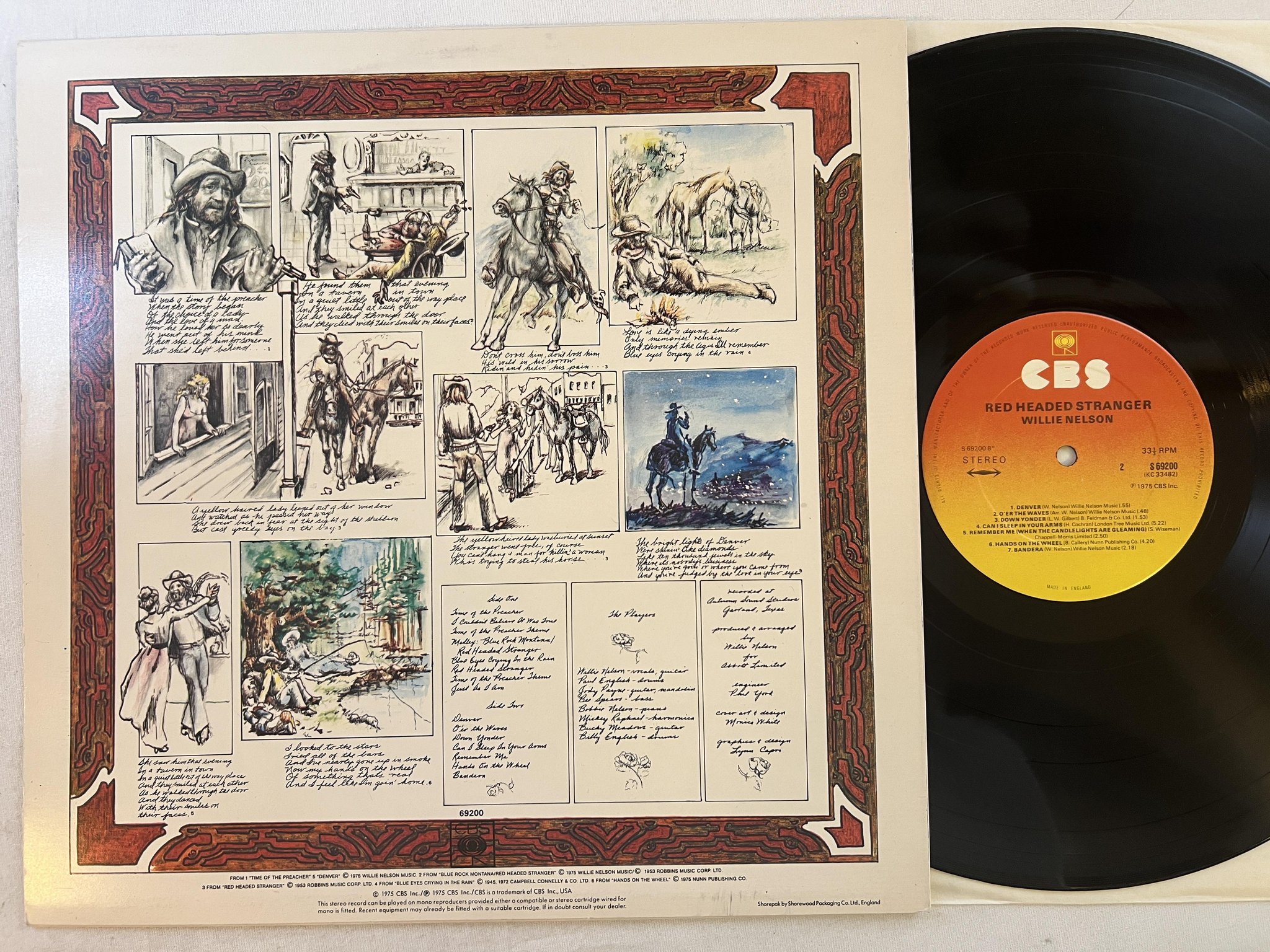 Omslagsbild för skivan WILLIE NELSON red headed stranger LP -75 UK CBS S 69200