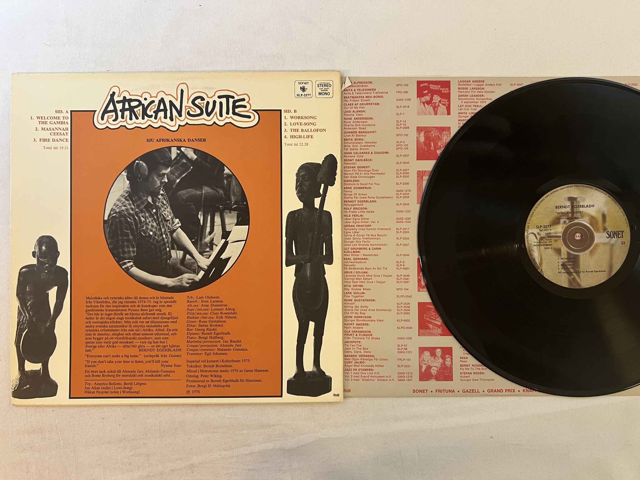Omslagsbild för skivan BERNDT EGERBLADH african suite LP -74 SONET SLP 2577