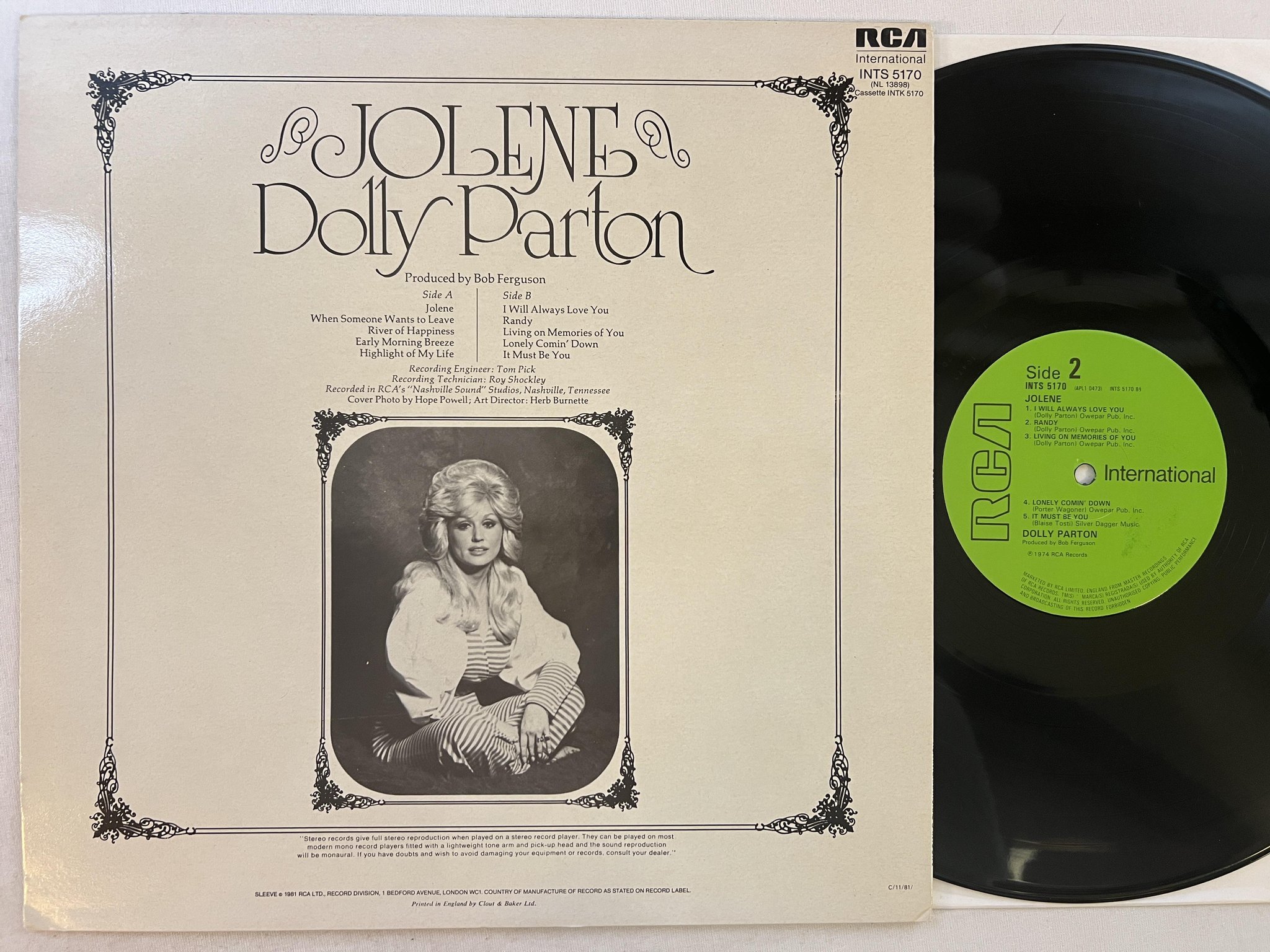 Omslagsbild för skivan DOLLY PARTON jolene LP -74 UK RCA INTERNATIONAL INTS 5170