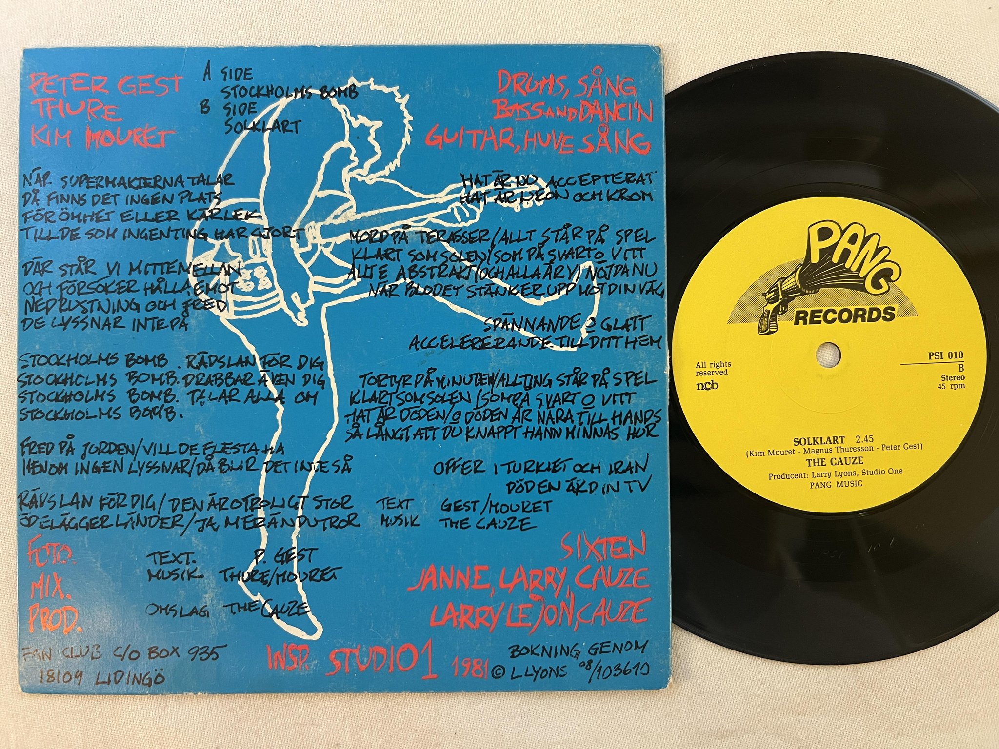 Omslagsbild för skivan THE CAUZE stockholms bomb 7"single Swe PANG PSI 010 ** RARE MOD **