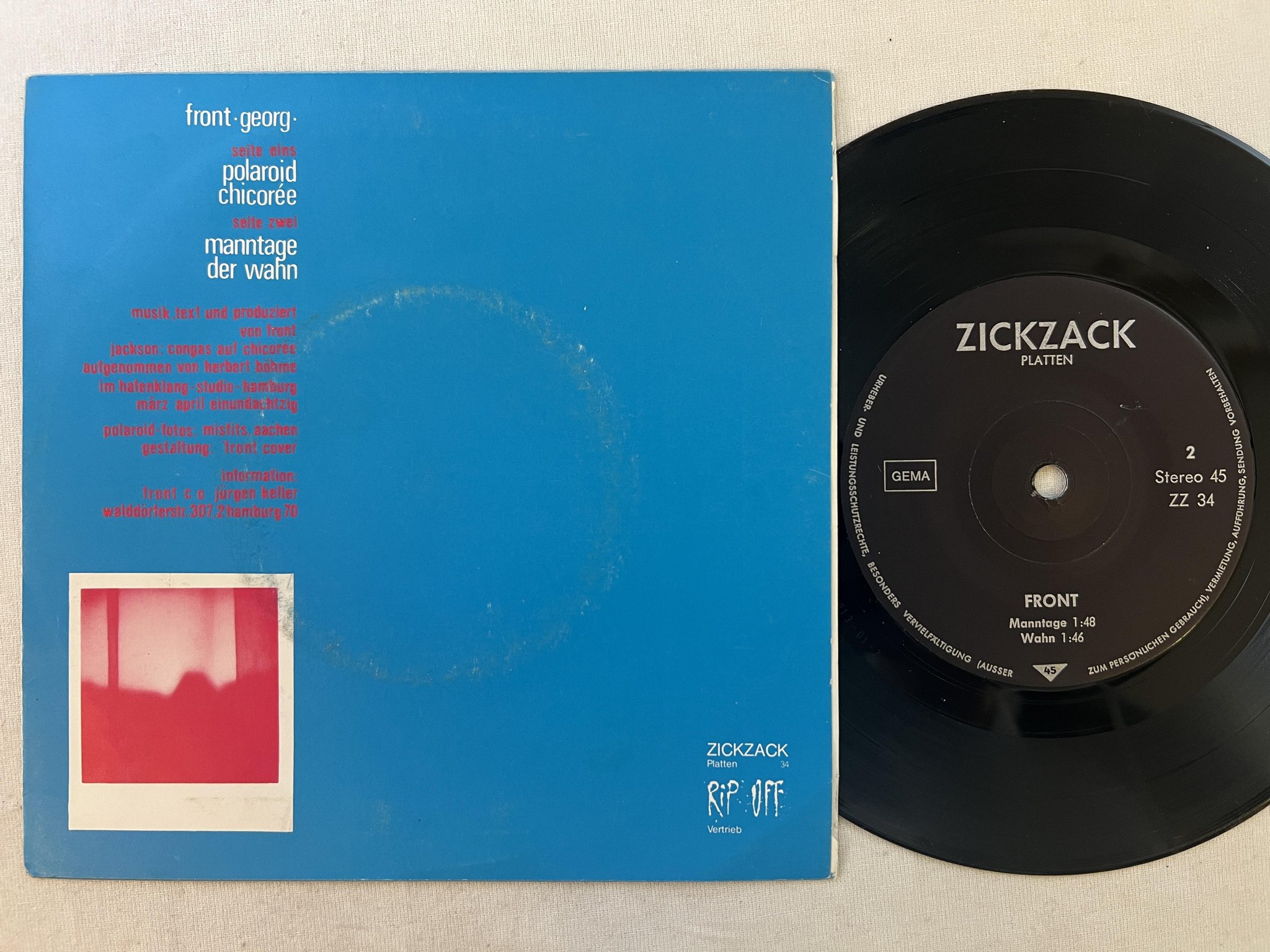 Omslagsbild för skivan FRONT georg 7"single -81 Ger ZICKZACK ZZ 34 ** post punk **
