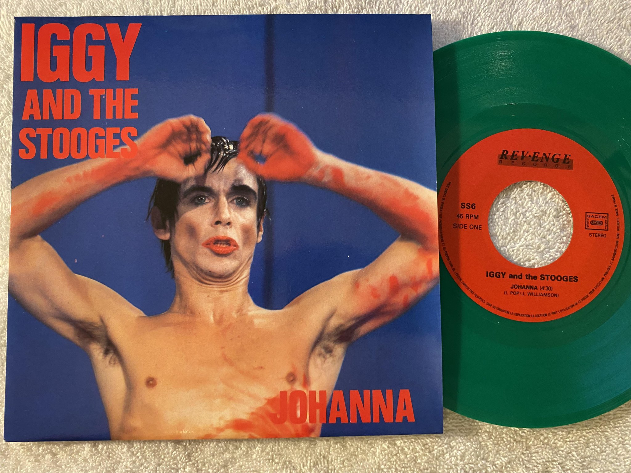 Omslagsbild för skivan IGGY & THE STOOGES Johanna 7"single Fra REVENGE SS6 ** green vinyl **