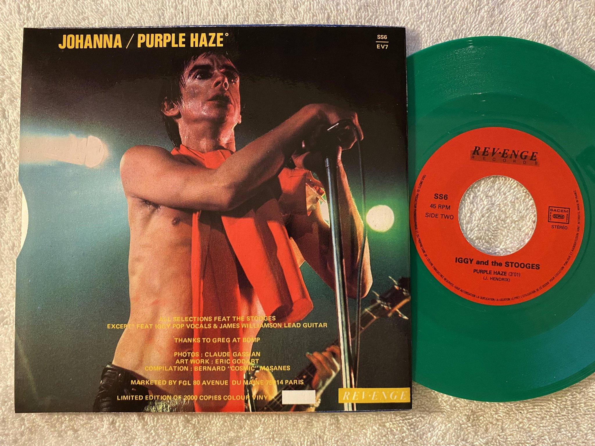 Omslagsbild för skivan IGGY & THE STOOGES Johanna 7"single Fra REVENGE SS6 ** green vinyl **