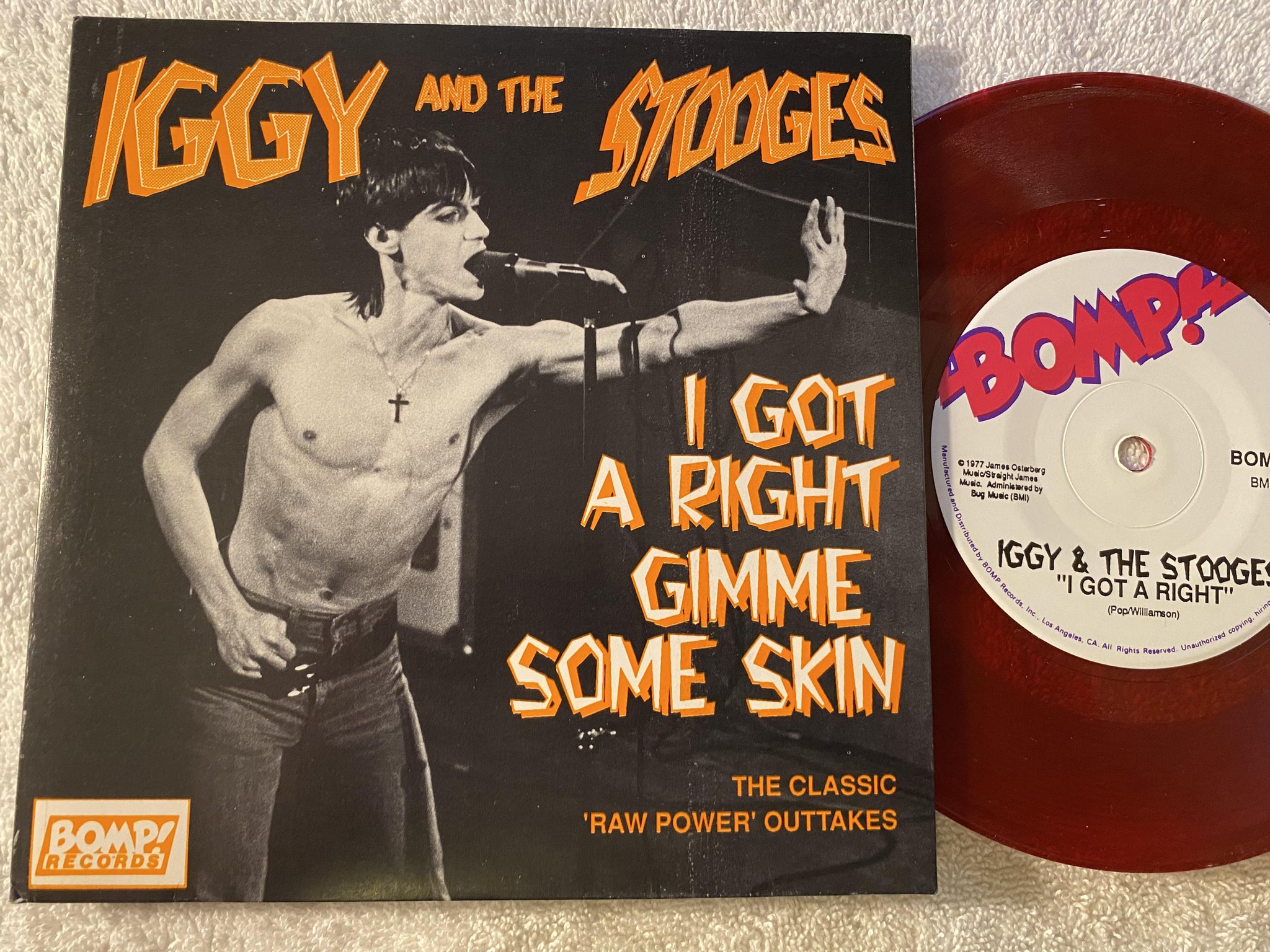 Omslagsbild för skivan IGGY & THE STOOGES 7"single -77 US BOMP 139 ** red vinyl **