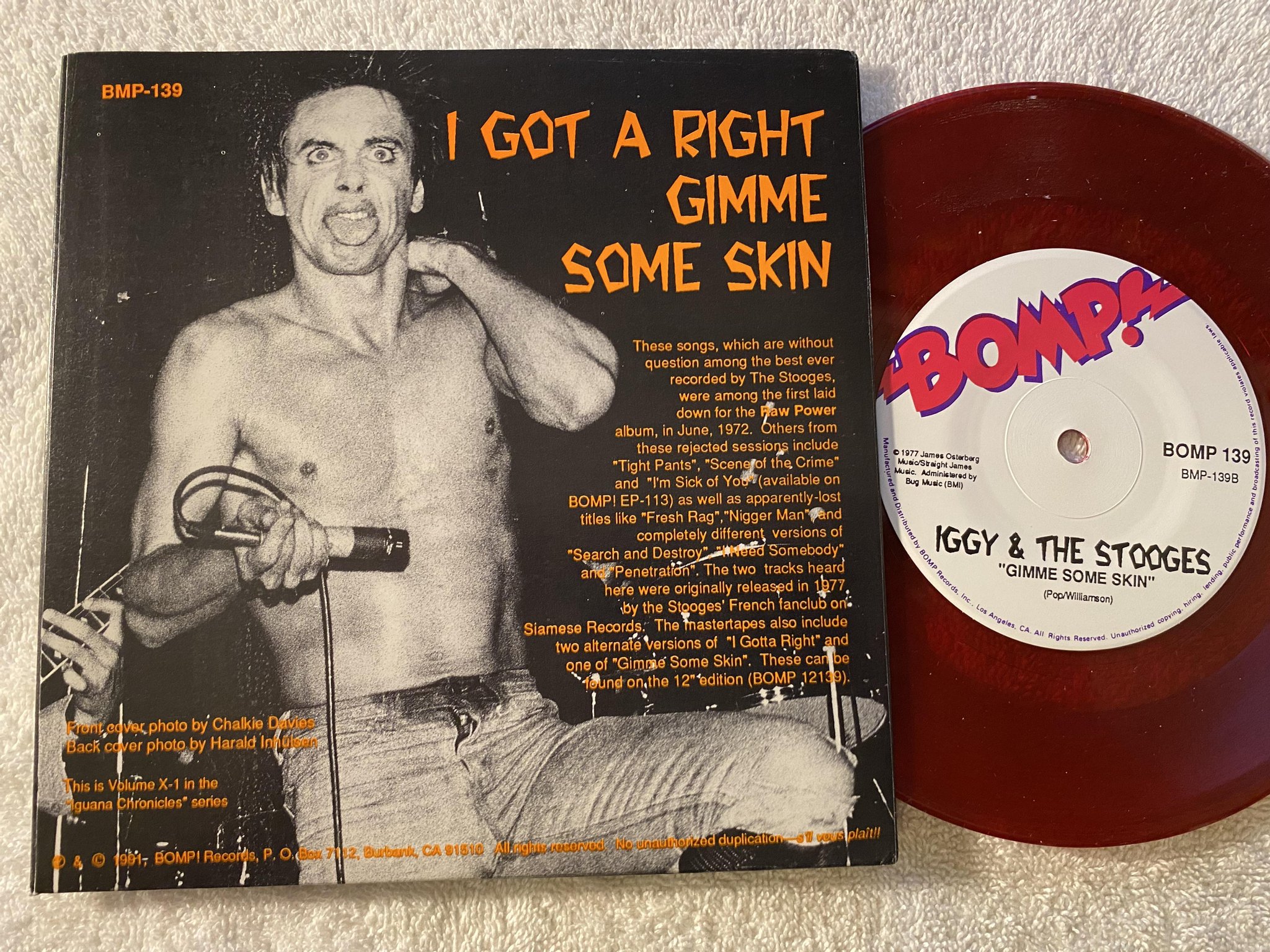 Omslagsbild för skivan IGGY & THE STOOGES 7"single -77 US BOMP 139 ** red vinyl **