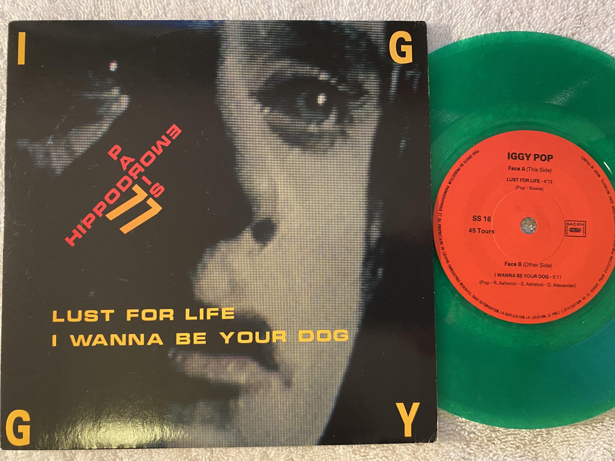 Omslagsbild för skivan IGGY POP lust for life 7"single Fra REVENGE SS 16 ** green vinyl **