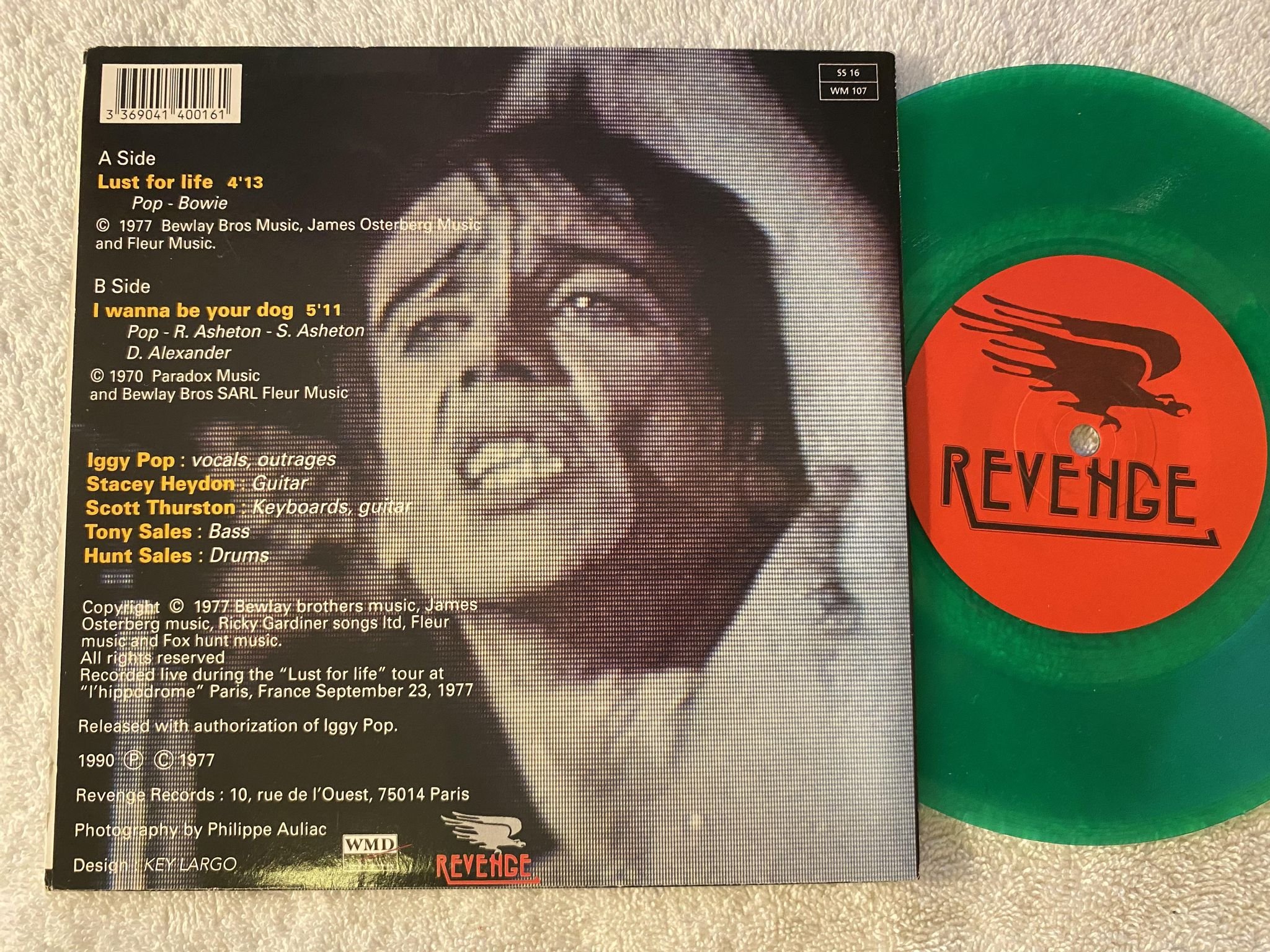 Omslagsbild för skivan IGGY POP lust for life 7"single Fra REVENGE SS 16 ** green vinyl **