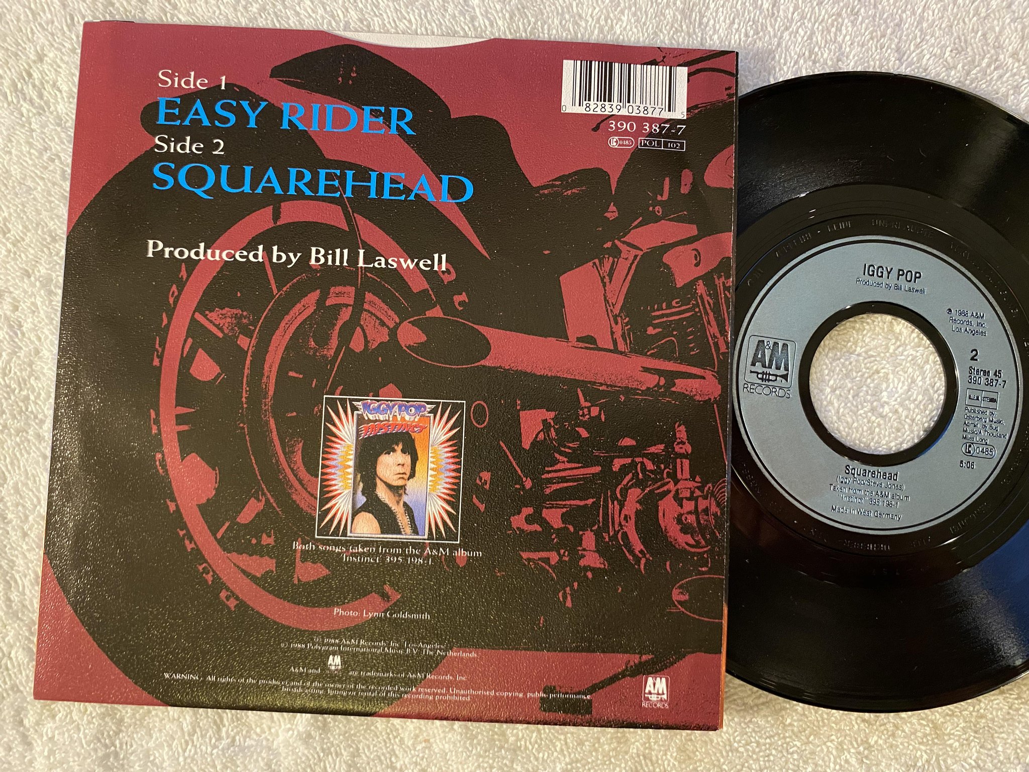 Omslagsbild för skivan IGGY POP easy rider 7"single -88 Ger A&M 390387-7