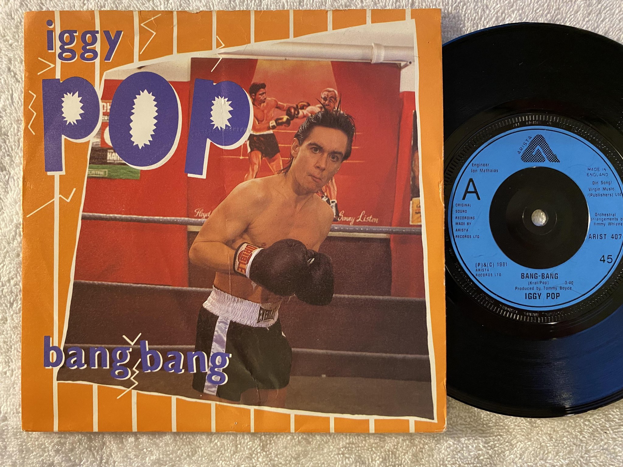 Omslagsbild för skivan IGGY POP bang-bang 7"single -81 UK ARISTA 407