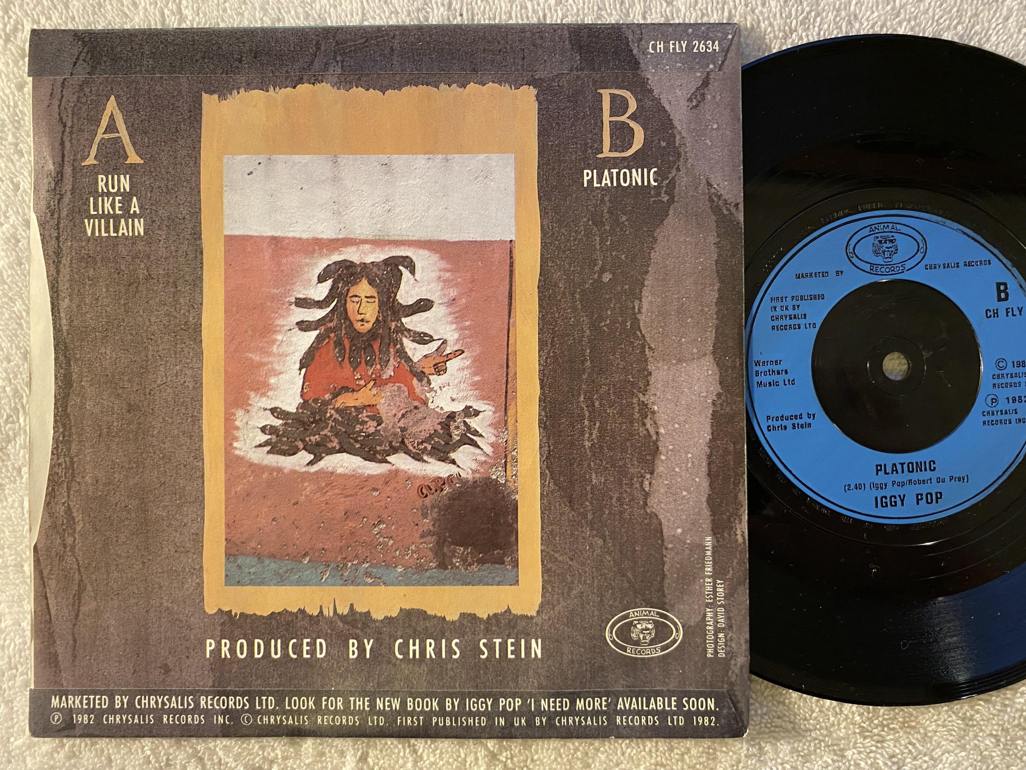 Omslagsbild för skivan IGGY POP run like a villain 7"single -82 UK ANIMAL CH FLY 2634