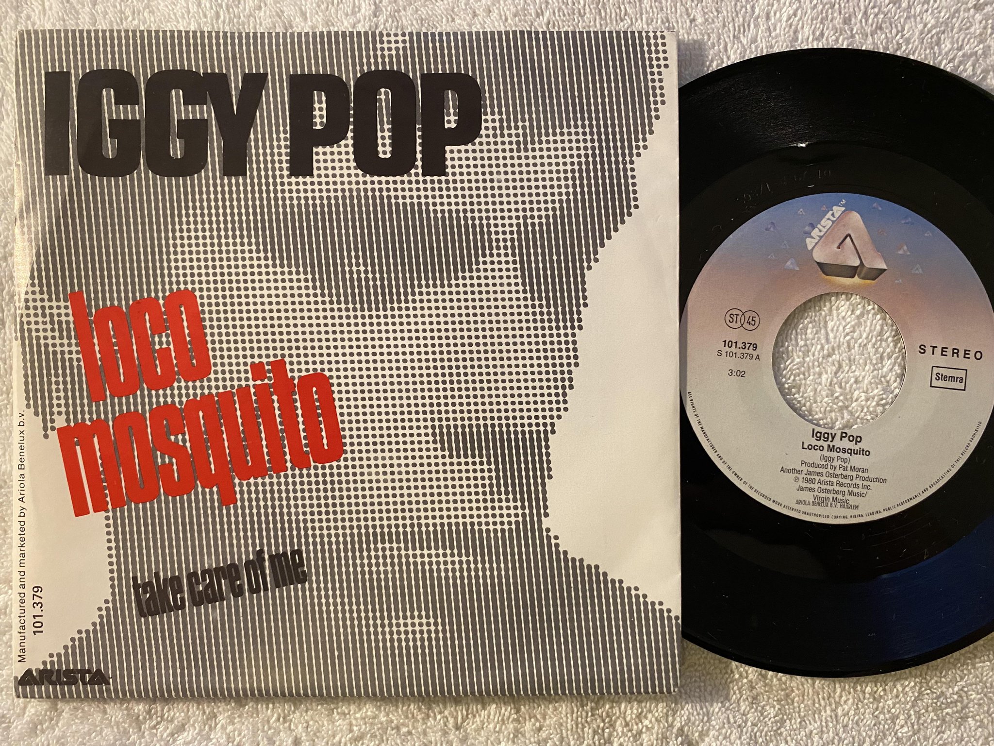 Omslagsbild för skivan IGGY POP loco mosquito 7"single -80 Hol ARISTA 101379