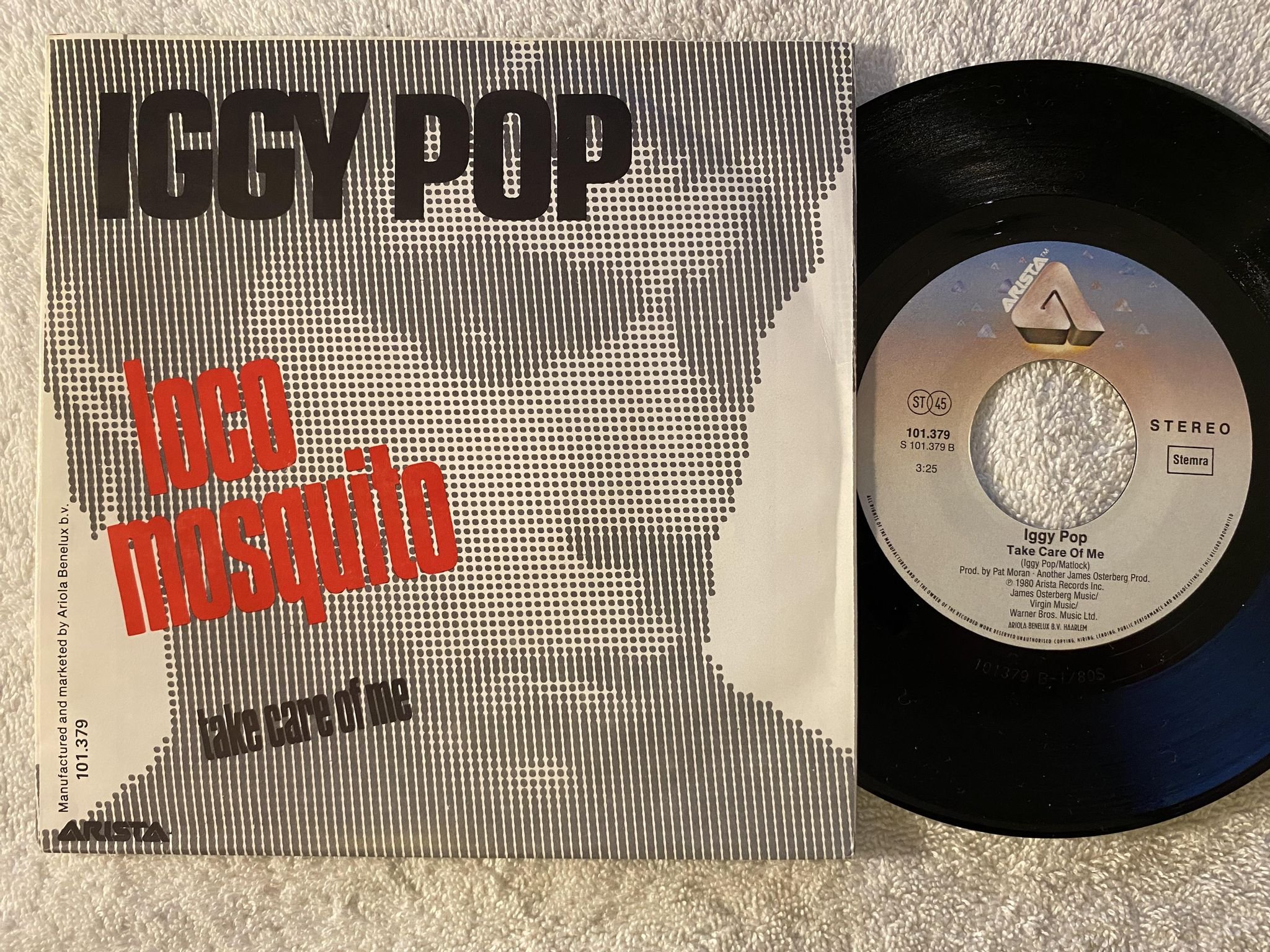 Omslagsbild för skivan IGGY POP loco mosquito 7"single -80 Hol ARISTA 101379