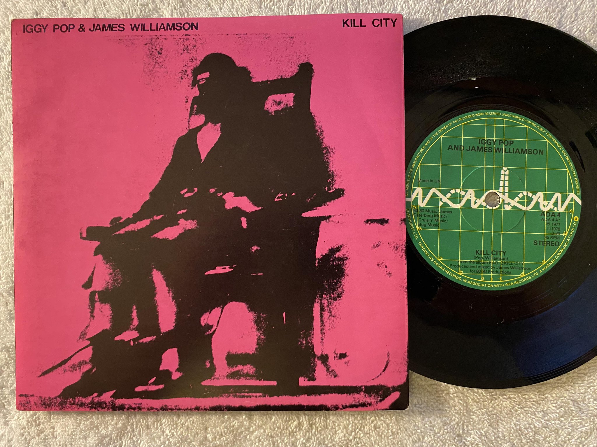 Omslagsbild för skivan IGGY POP & james williamson - kill city 7"single -78 RADAR ADA4