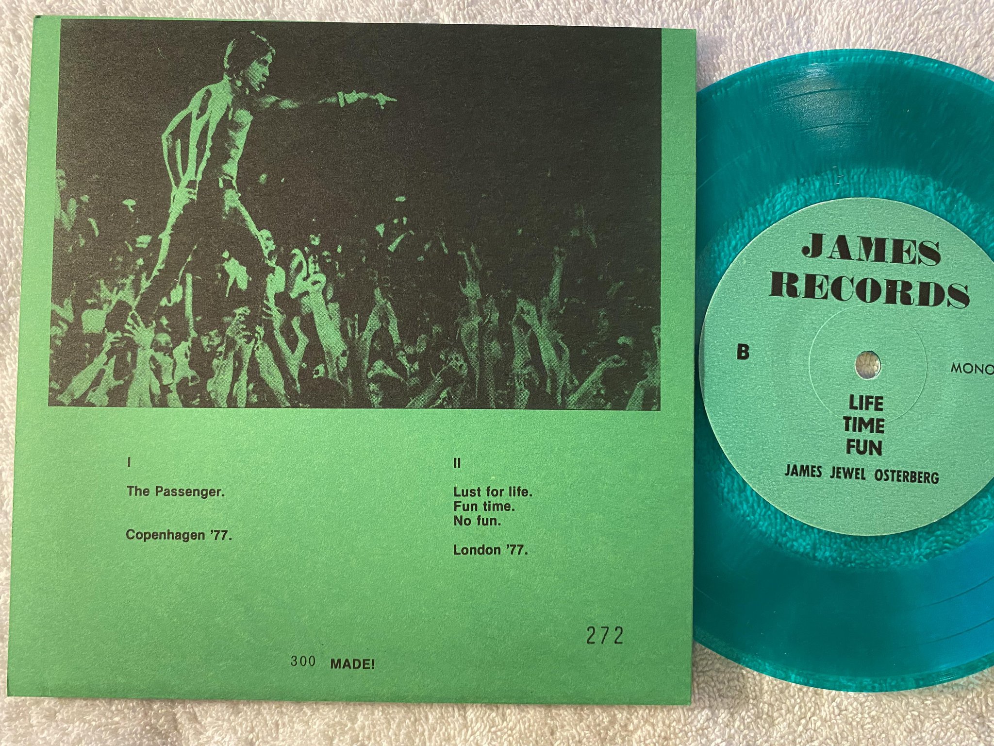 Omslagsbild för skivan IGGY POP beat my brain 7" JAMES RECORDS ** GREEN VINYL **