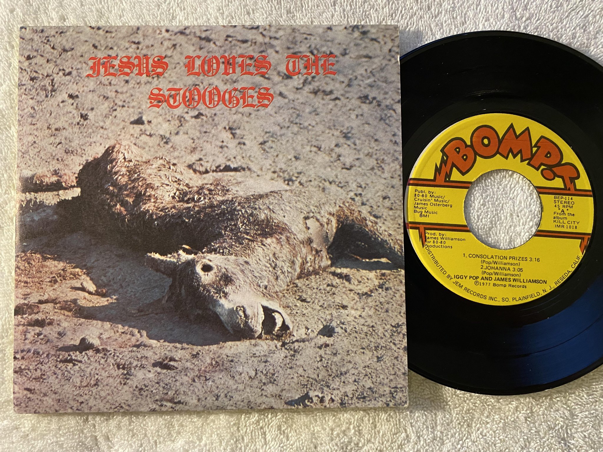 Omslagsbild för skivan IGGY & THE STOOGES jesus loves the Stooges 7" -77 US BOMP BEP-114