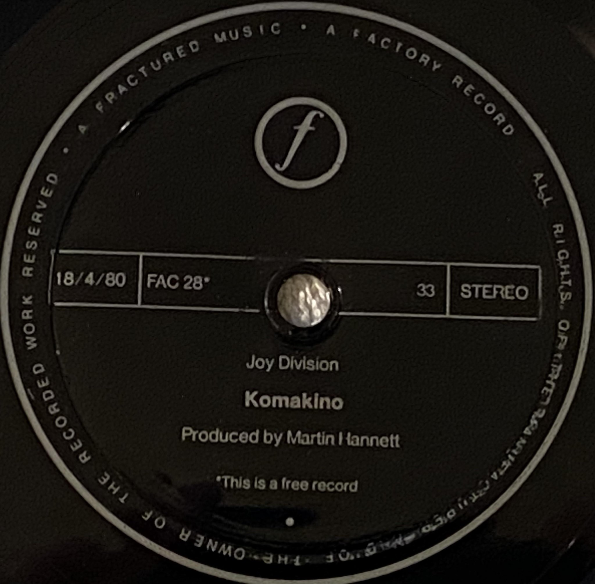 Omslagsbild för skivan JOY DIVISION Komakino 7" flexi -80 UK FACTORY FAC 28