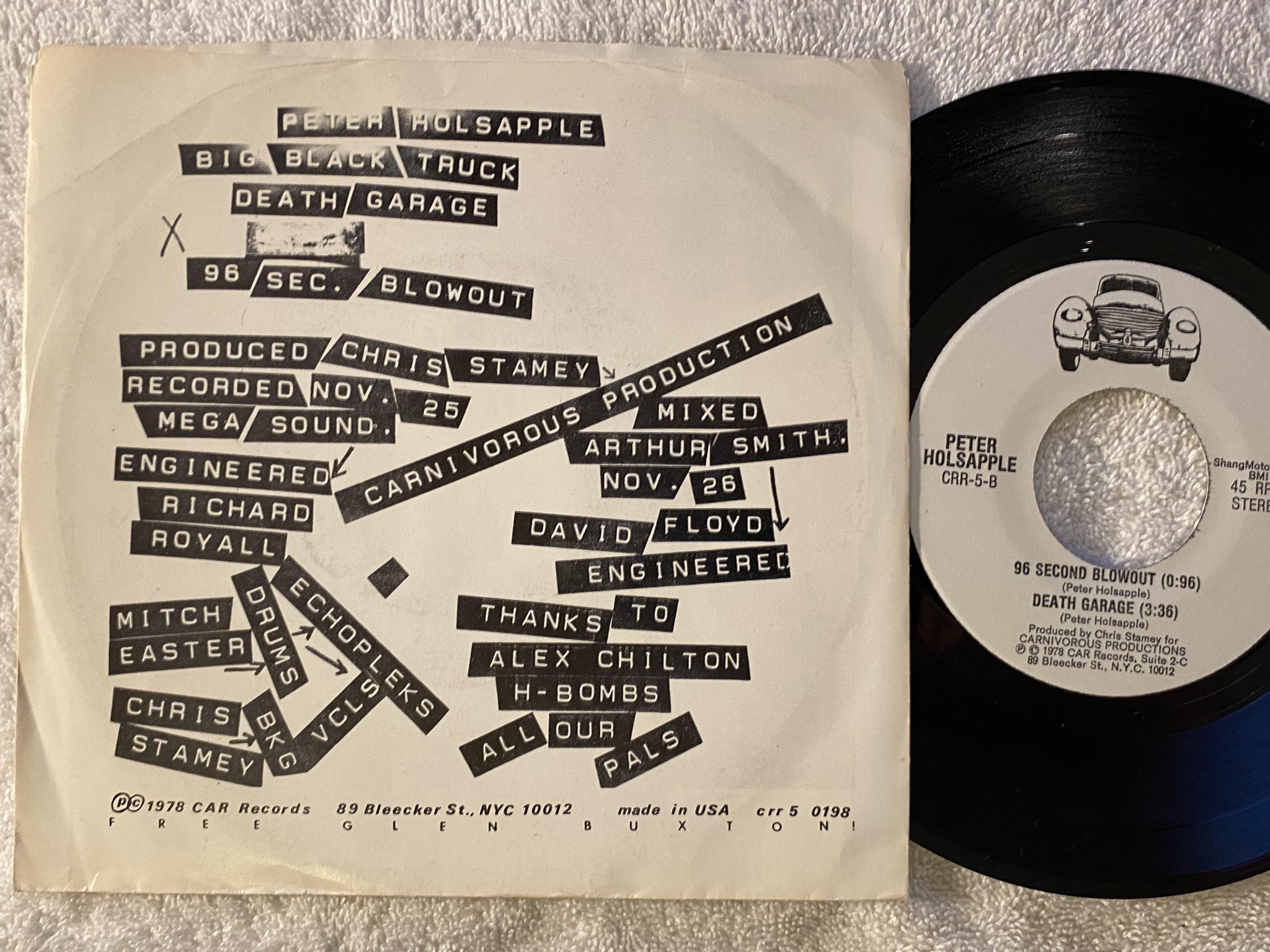 Omslagsbild för skivan PETER HOLSAPPLE big black truck 7" -78 US CAR CRR 5