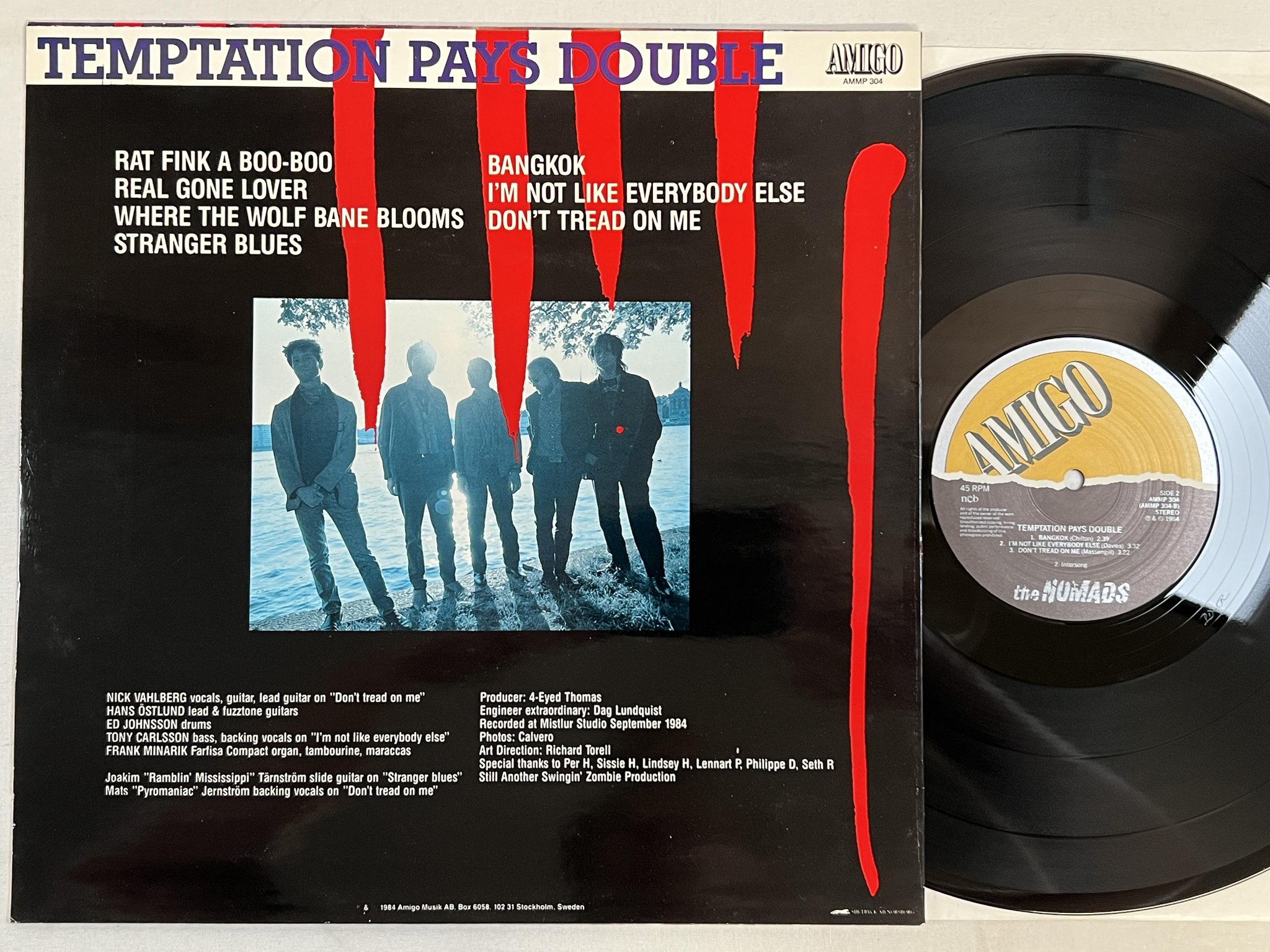 Omslagsbild för skivan THE NOMADS temptation pays double LP -84 Swe AMIGO AMMP 302