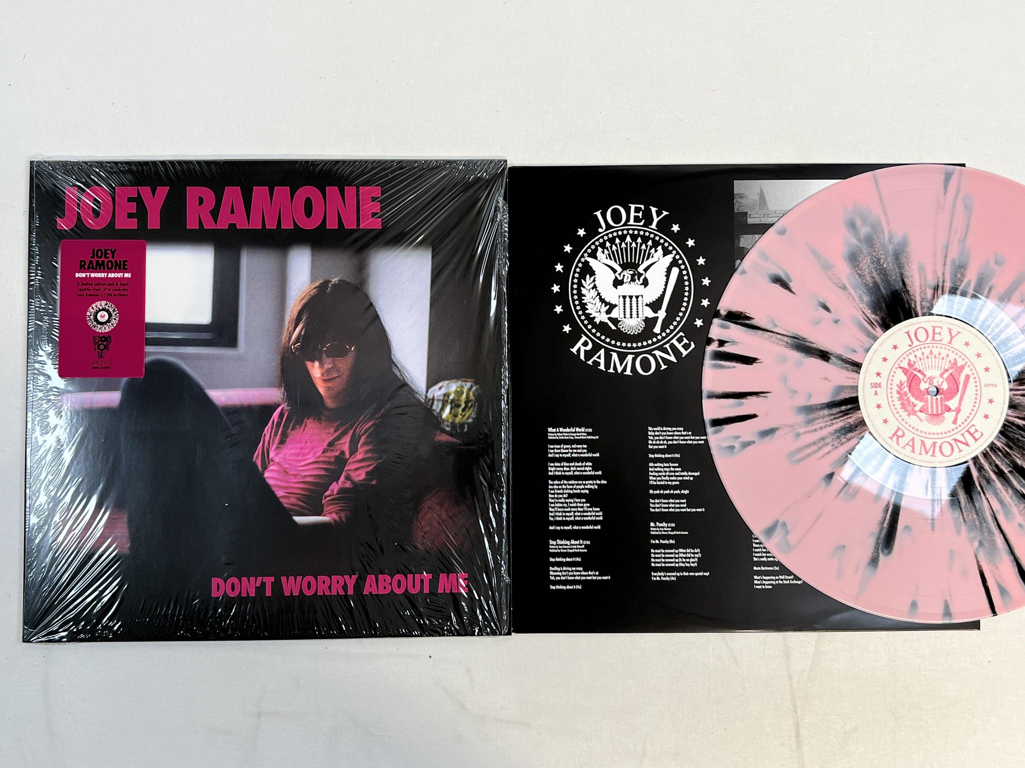 Omslagsbild för skivan JOEY RAMONE Don't Worry About Me LP 2021 BMG *** pink black splatter vinyl ***