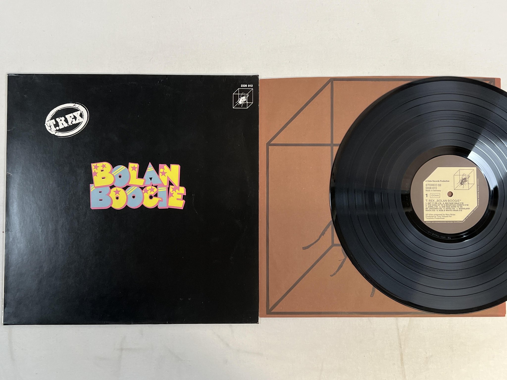 Omslagsbild för skivan T REX Bolan boogie LP Ger CUBE RECORDS 2326 012