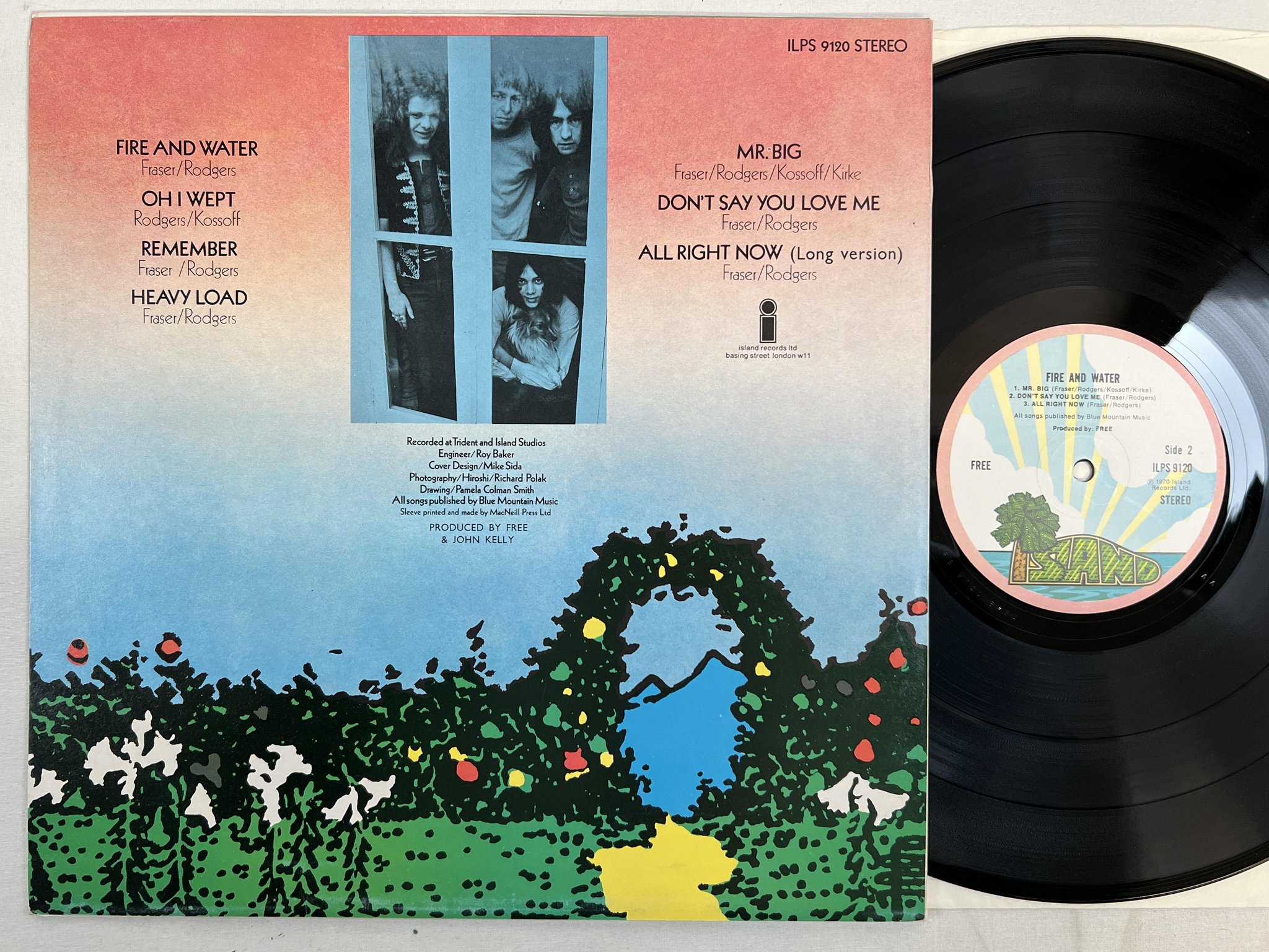 Omslagsbild för skivan FREE fire and water LP -70 UK ISLAND pink rim ILPS 9120