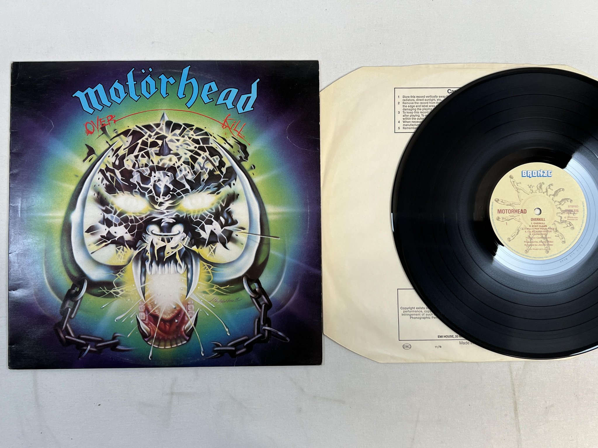 Omslagsbild för skivan MOTORHEAD overkill LP -79 UK BRONZE BRON 515