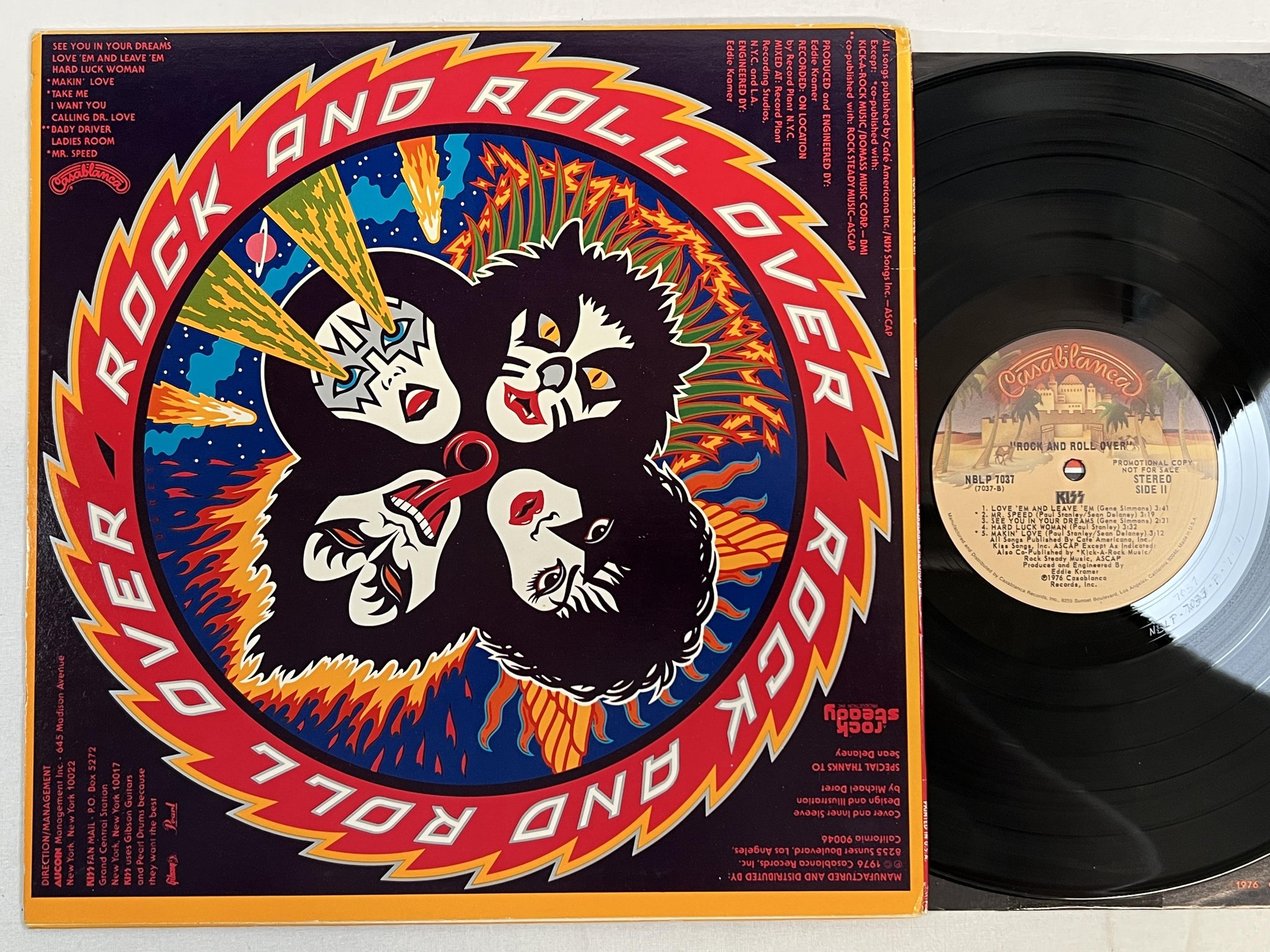 Omslagsbild för skivan KISS rock and roll over LP -76 US CASABLANCA NBLP 7037 **'' PROMO COPY ''**