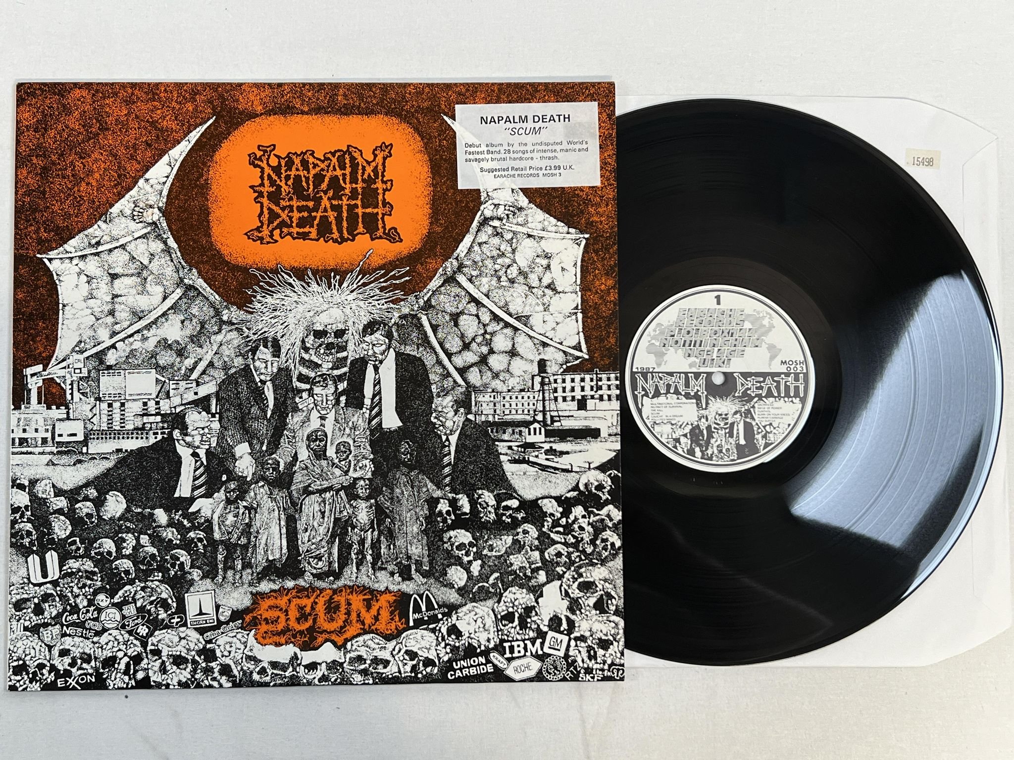 Omslagsbild för skivan NAPALM DEATH Scum LP -87 UK EARACHE MOSH 3 ** ORANGE COVER **