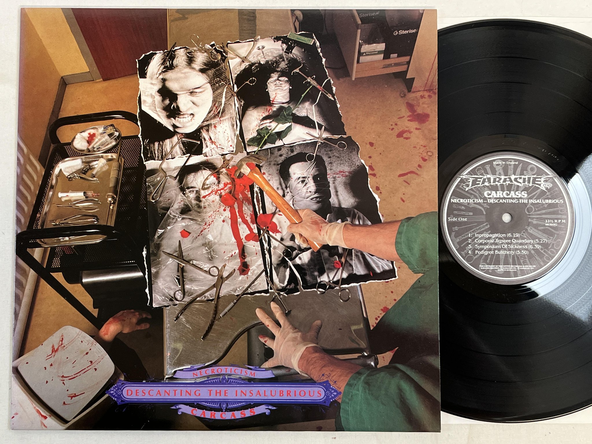 Omslagsbild för skivan CARCASS Necroticism - Descanting The Insalubrious LP -91 UK EARACHE MOSH 42 rare