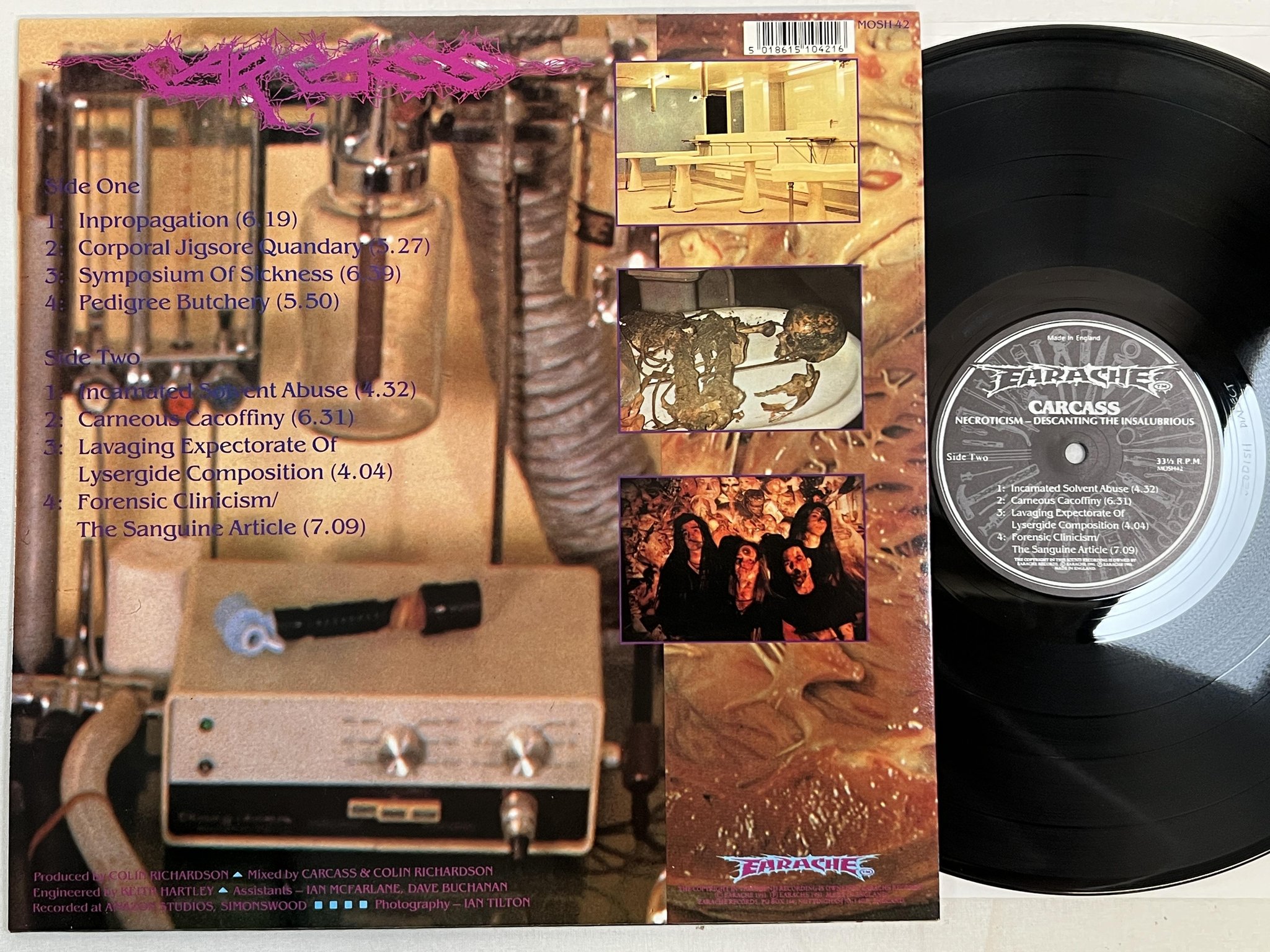 Omslagsbild för skivan CARCASS Necroticism - Descanting The Insalubrious LP -91 UK EARACHE MOSH 42 rare