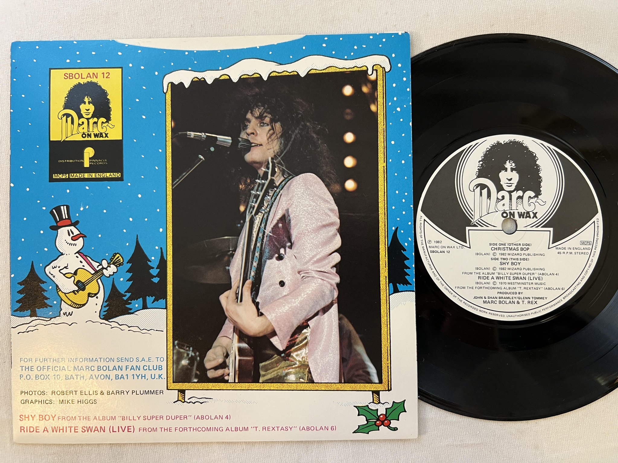 Omslagsbild för skivan MARC BOLAN & T. REX christmas bop 7"single -82 UK MARC ON WAX