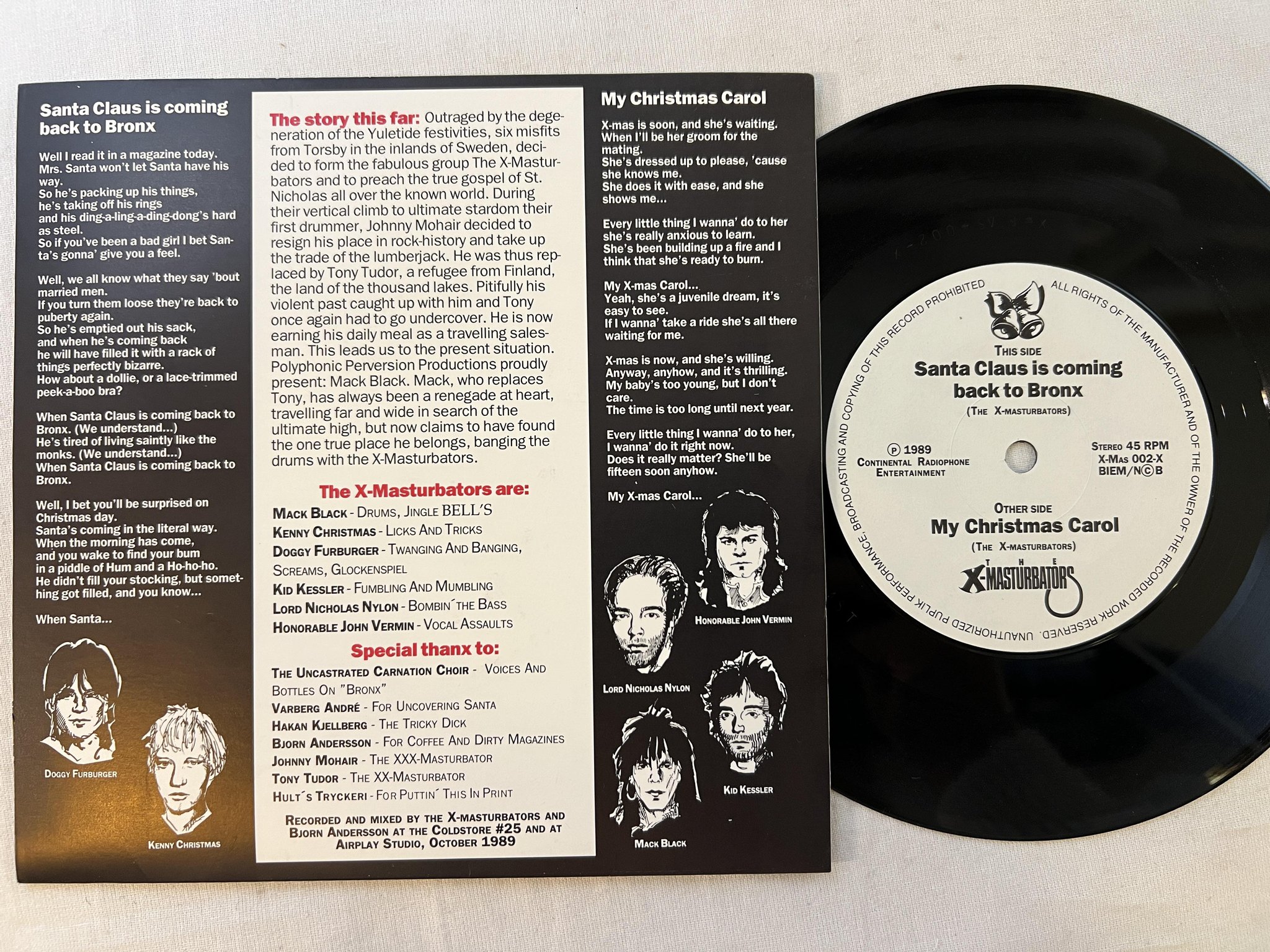 Omslagsbild för skivan X-MASTURBATORS Santa Claus is coming back to Bronx 7" -89 Swe X-MAS 002-X