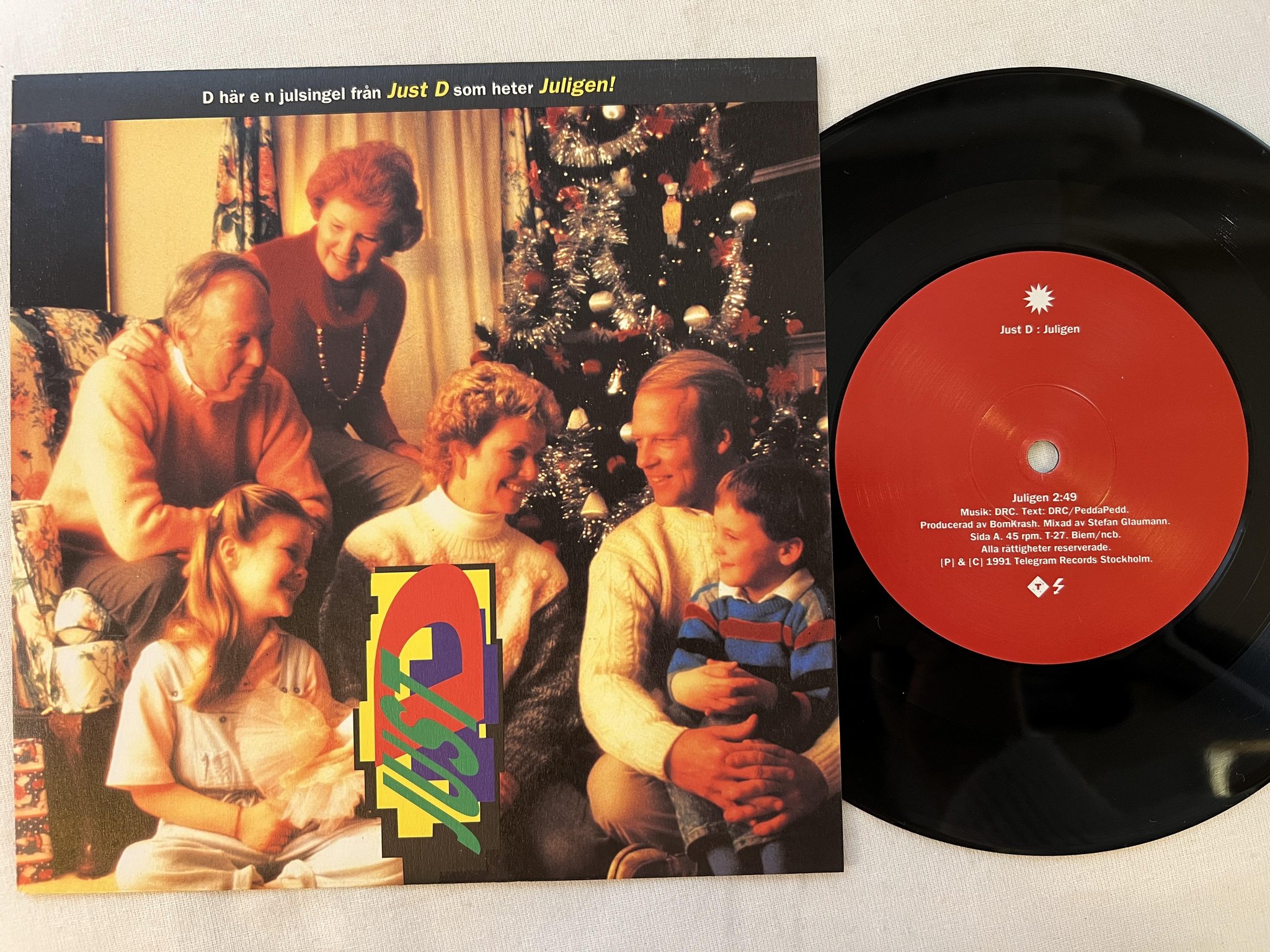 Omslagsbild för skivan JUST D juligen 7"single -91 TELEGRAM T-27