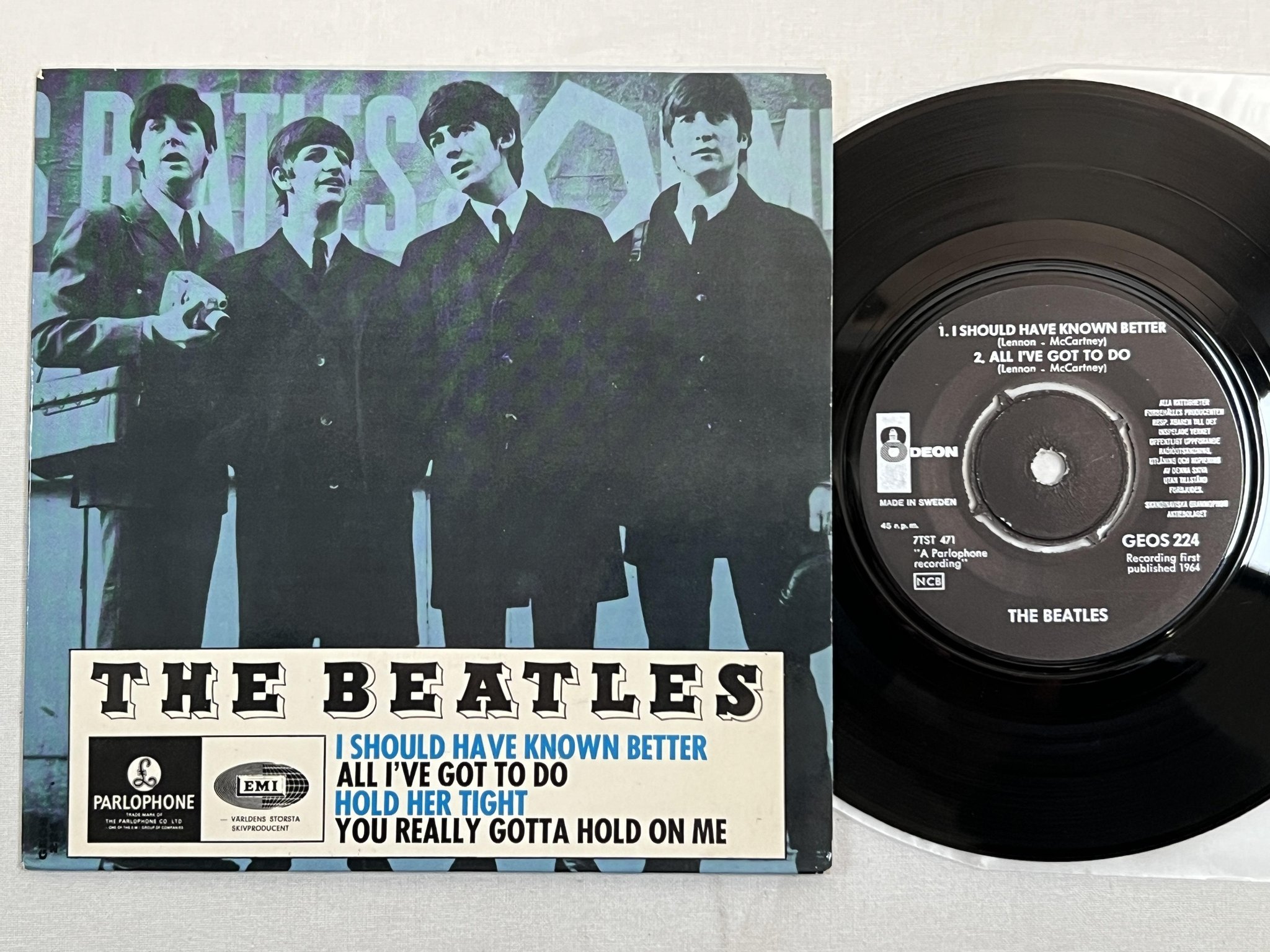 Omslagsbild för skivan THE BEATLES I should have known better 7"ep -64 Swe ODEON GEOS 224