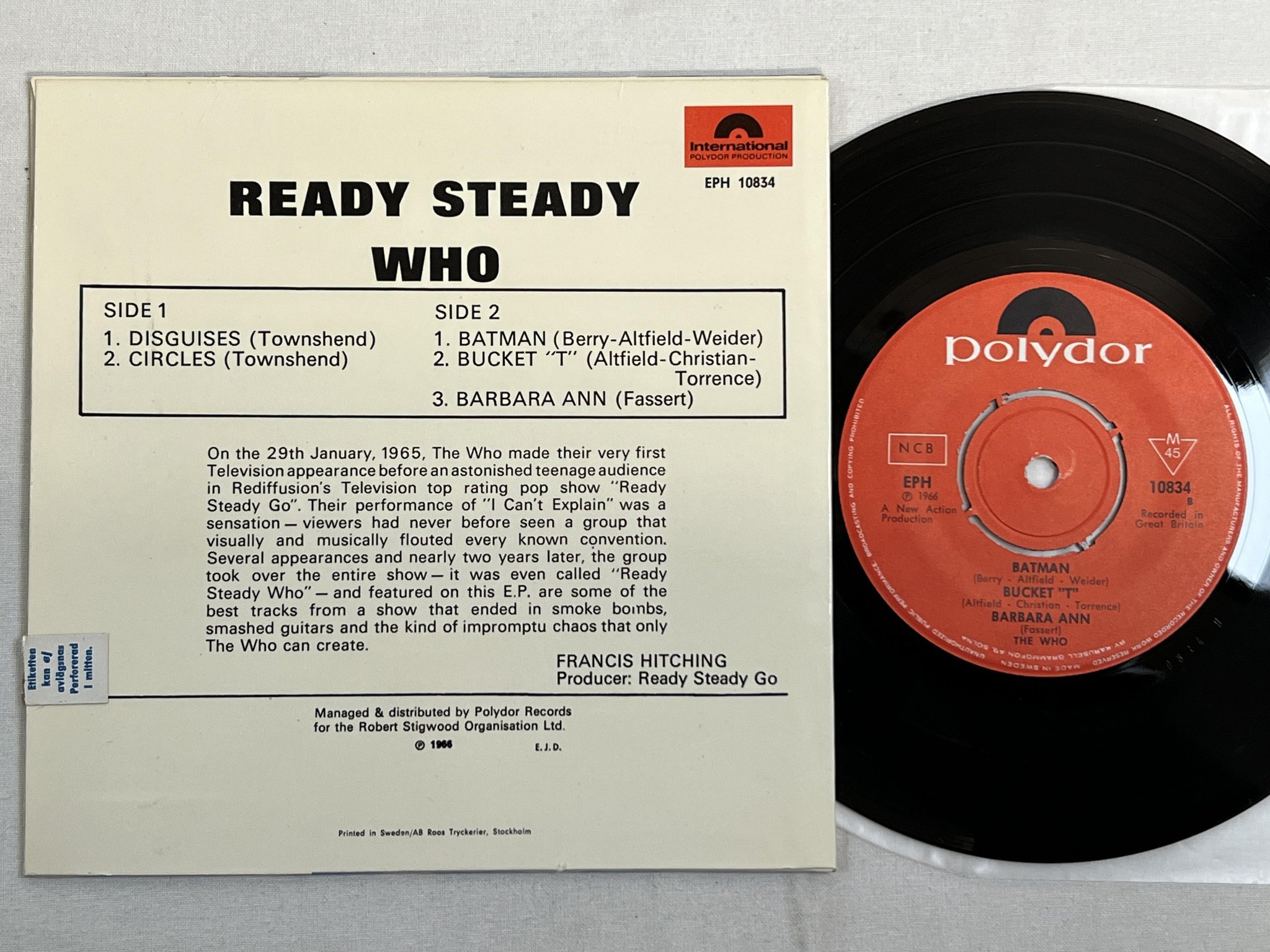 Omslagsbild för skivan THE WHO disguises 7"ep -66 Swe POLYDOR EPH 10834