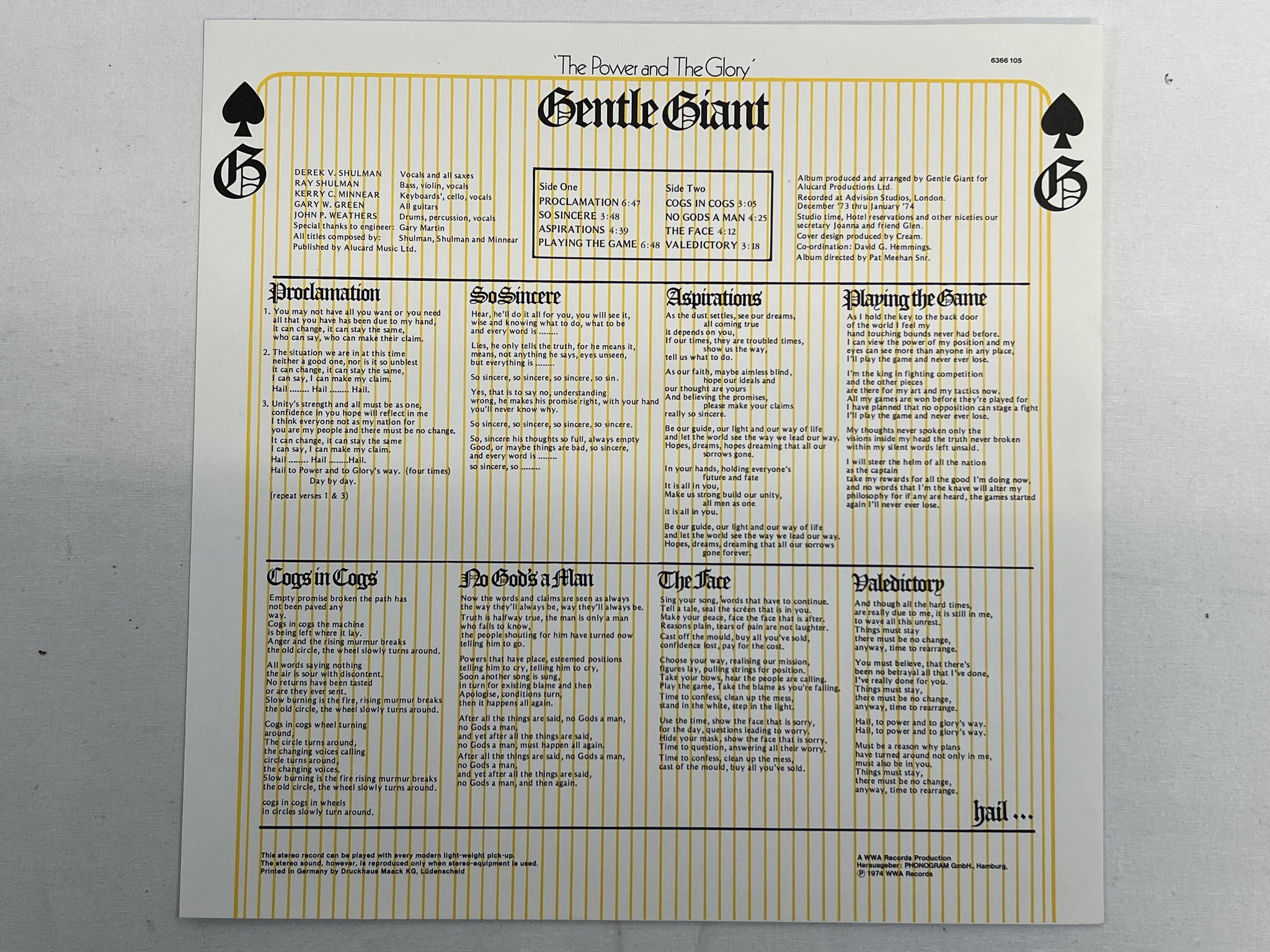 Omslagsbild för skivan GENTLE GIANT the power and the glory LP -74 Ger VERTIGO 6366105