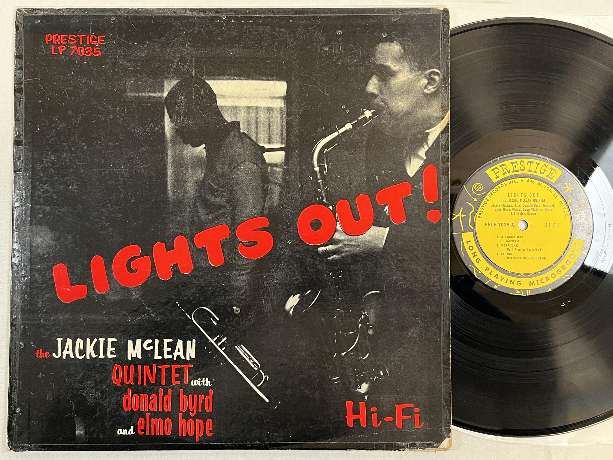 Omslagsbild för skivan JACKIE McLEAN lights out LP -56 US mono PRESTIGE PRLP 7035 446W 50TH ST NYC orig