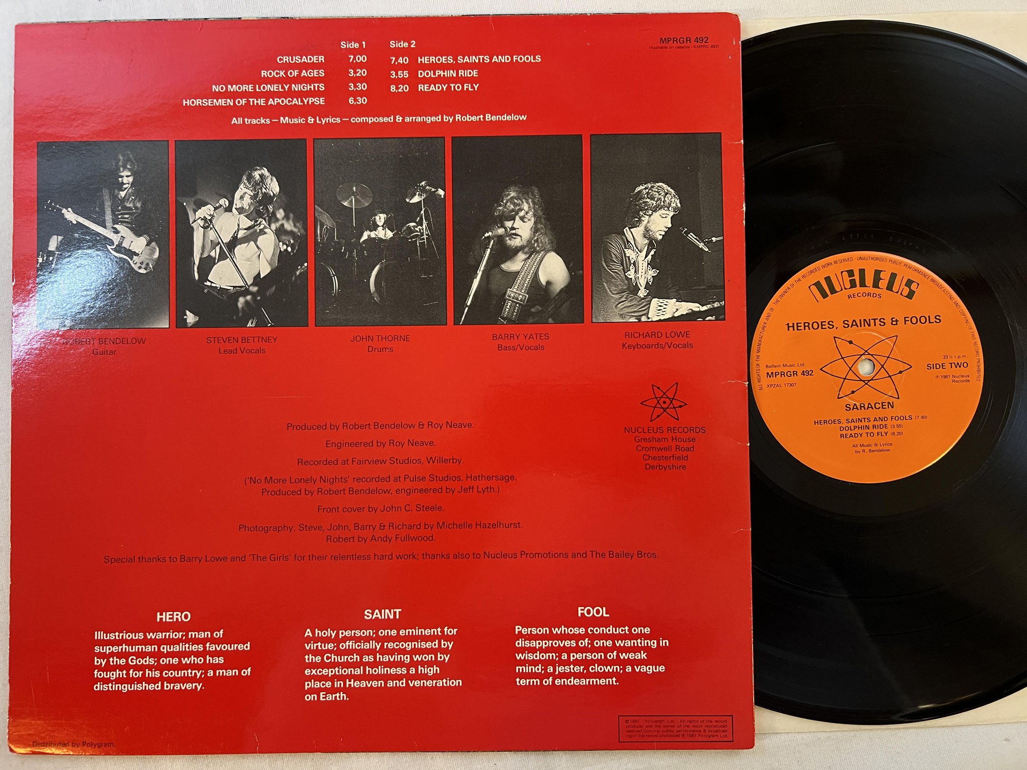 Omslagsbild för skivan SARACEN heroes saints & fools LP -81 UK NUCLEUS MPRGR 492