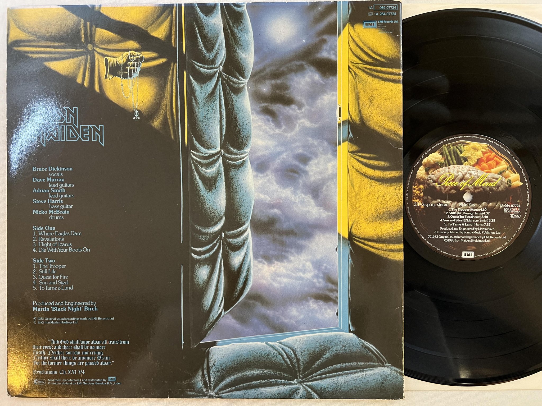 Omslagsbild för skivan IRON MAIDEN piece of mind LP -83 Hol EMI 064-07724