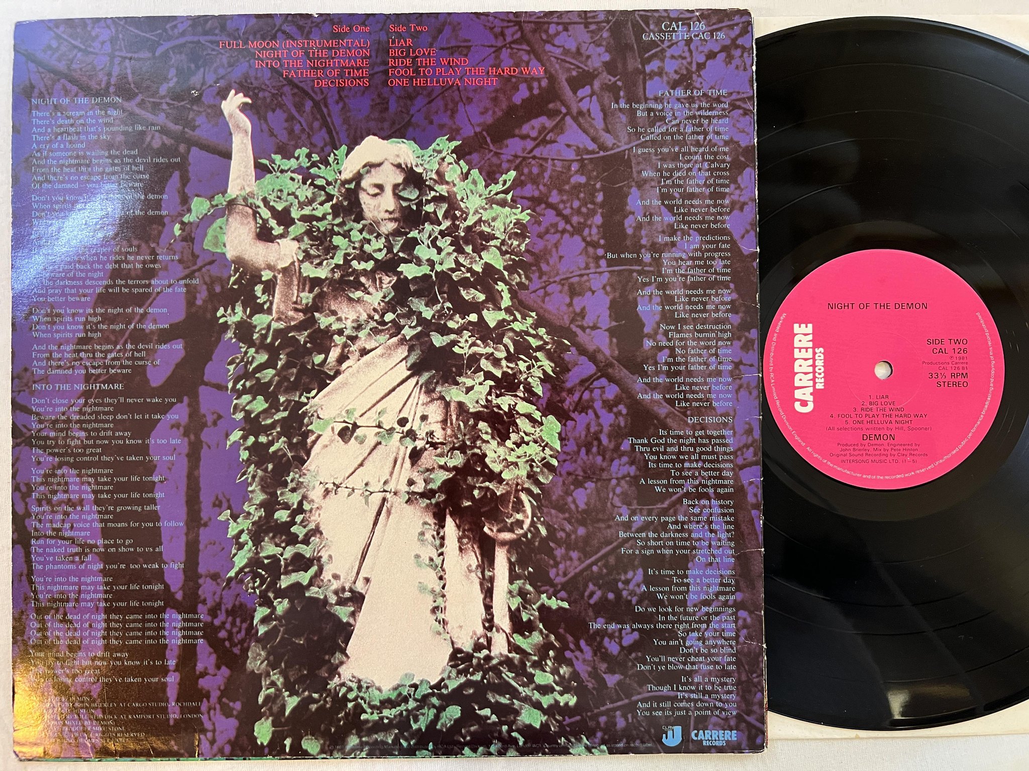 Omslagsbild för skivan DEMON night of the demon LP -81 UK CARRERE CAL 126