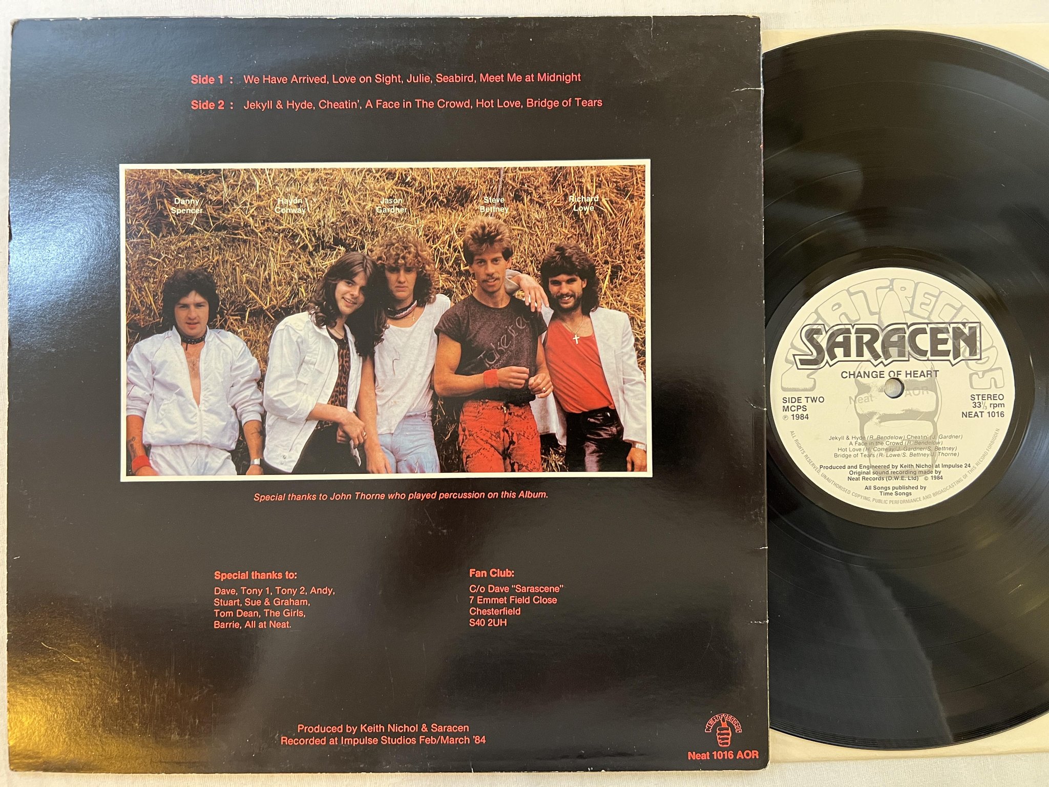 Omslagsbild för skivan SARACEN change of heart LP -84 NEAT RECORDS NEAT 1016