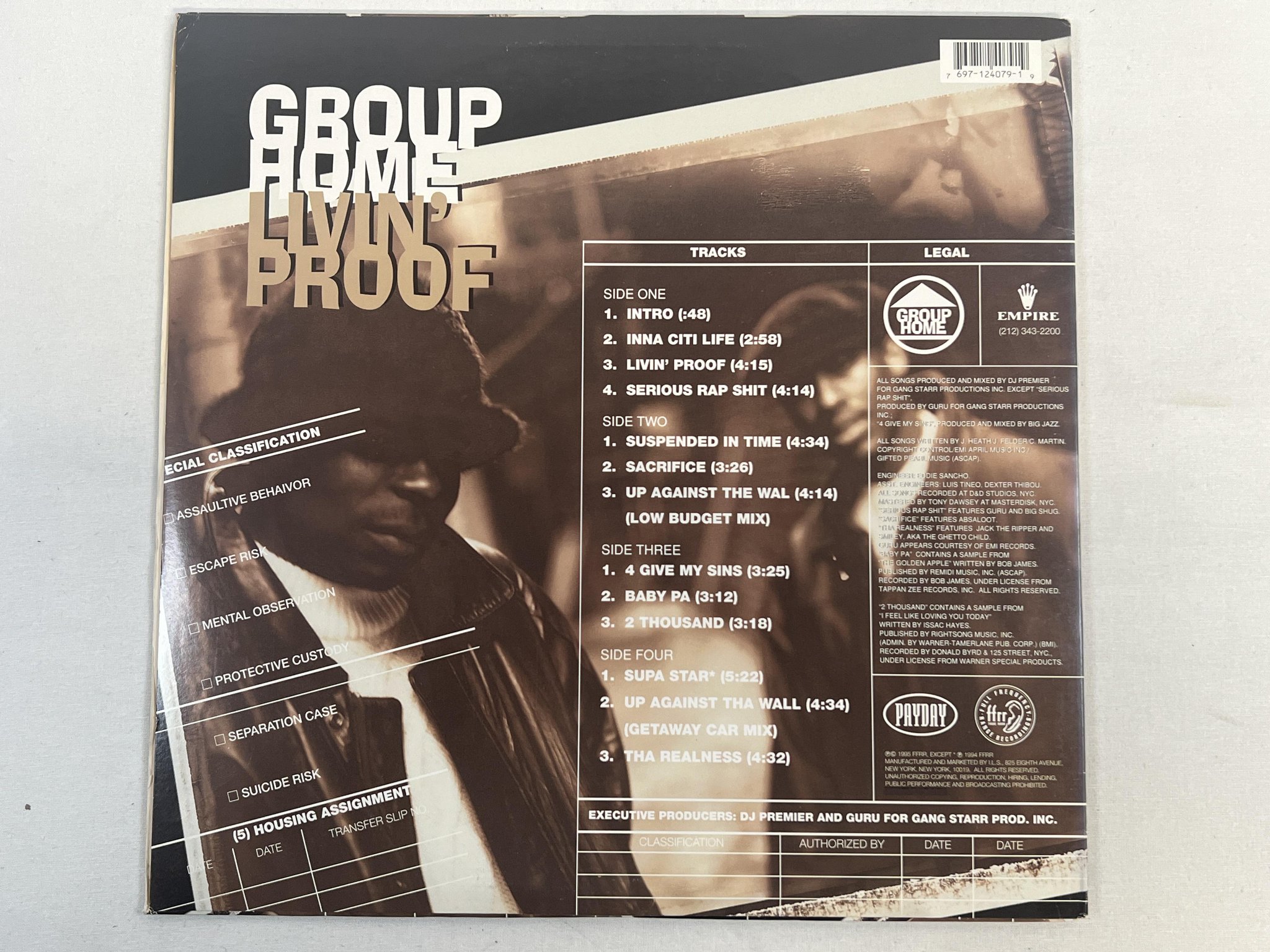 Omslagsbild för skivan GROUP HOME livin' proof 2xLP -95 US PAYDAY 697-124-079-1 ** GOLDEN AGE RAP **