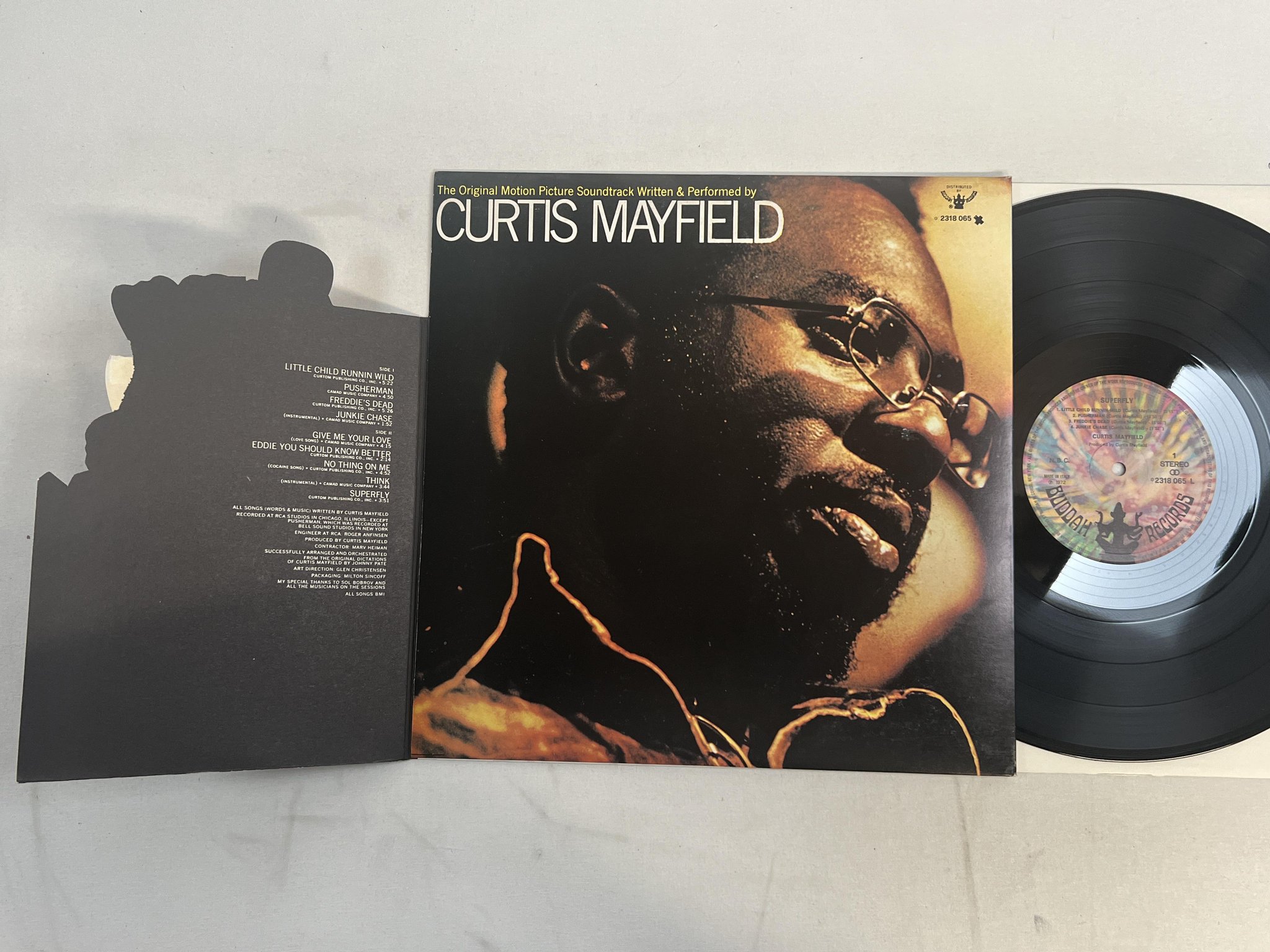 Omslagsbild för skivan CURTIS MAYFIELD superfly LP -72 Ita BUDDAH 2318065 L ** BLAXPLOITATION MAGIC **