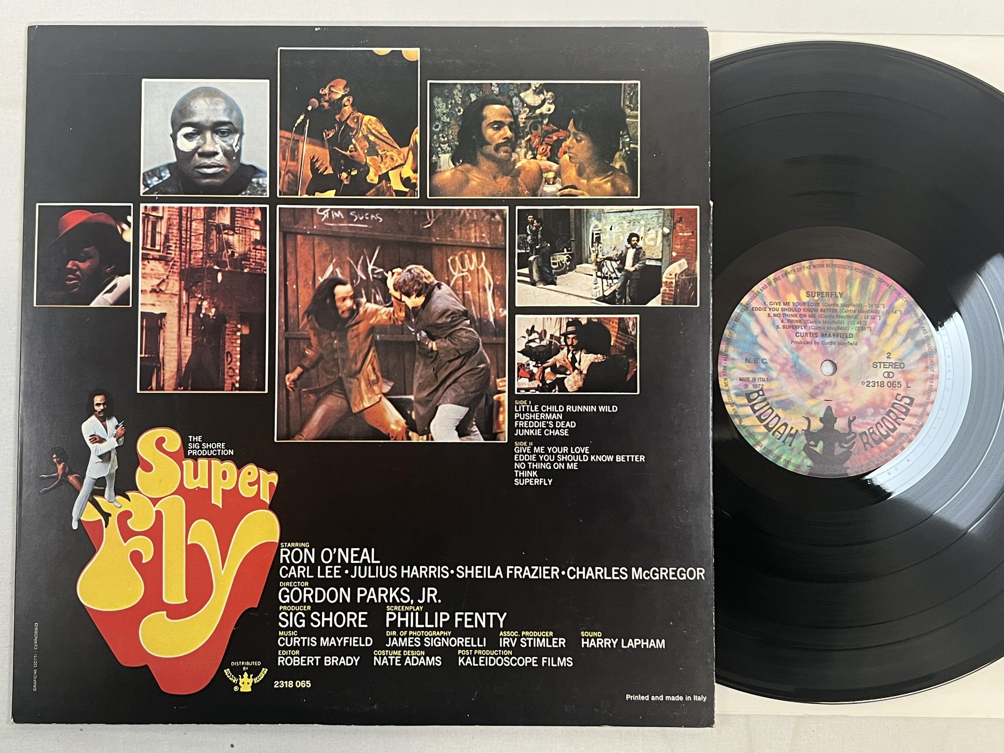 Omslagsbild för skivan CURTIS MAYFIELD superfly LP -72 Ita BUDDAH 2318065 L ** BLAXPLOITATION MAGIC **