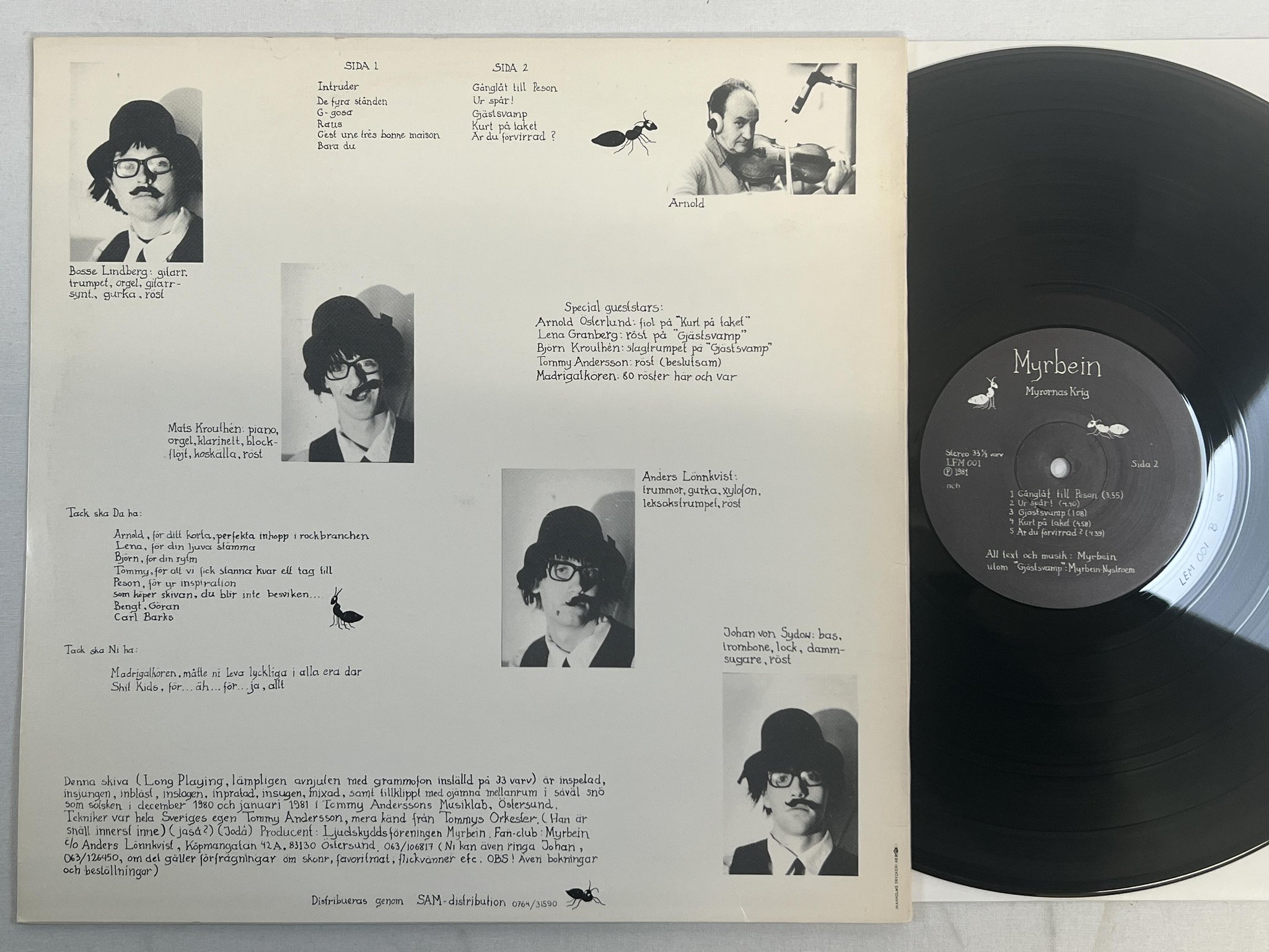 Omslagsbild för skivan MYRBEIN myrornas krig LP -81 LJDSKYDDSFÖRENINGEN LFM 001 avantgarde / prog